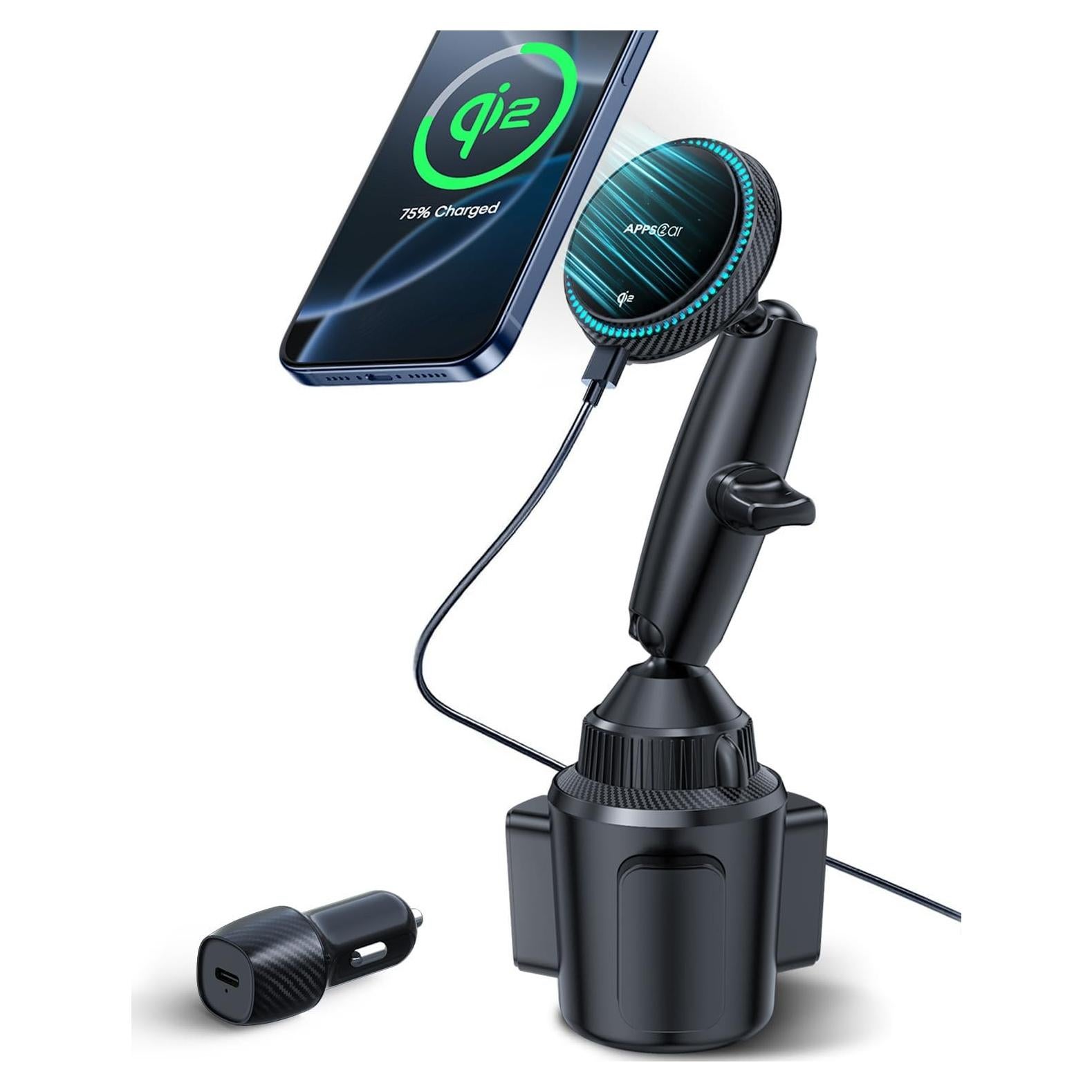 Cargador Soporte Taza APPS2Car QI2 15W Ajustable para iPhone