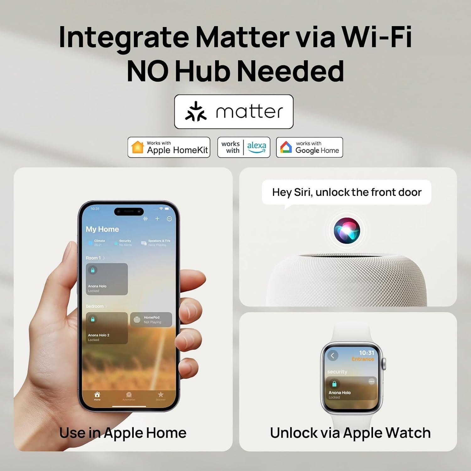 Cerradura Inteligente Anona Holo Wi-Fi con Teclado y Auto-Bloqueo