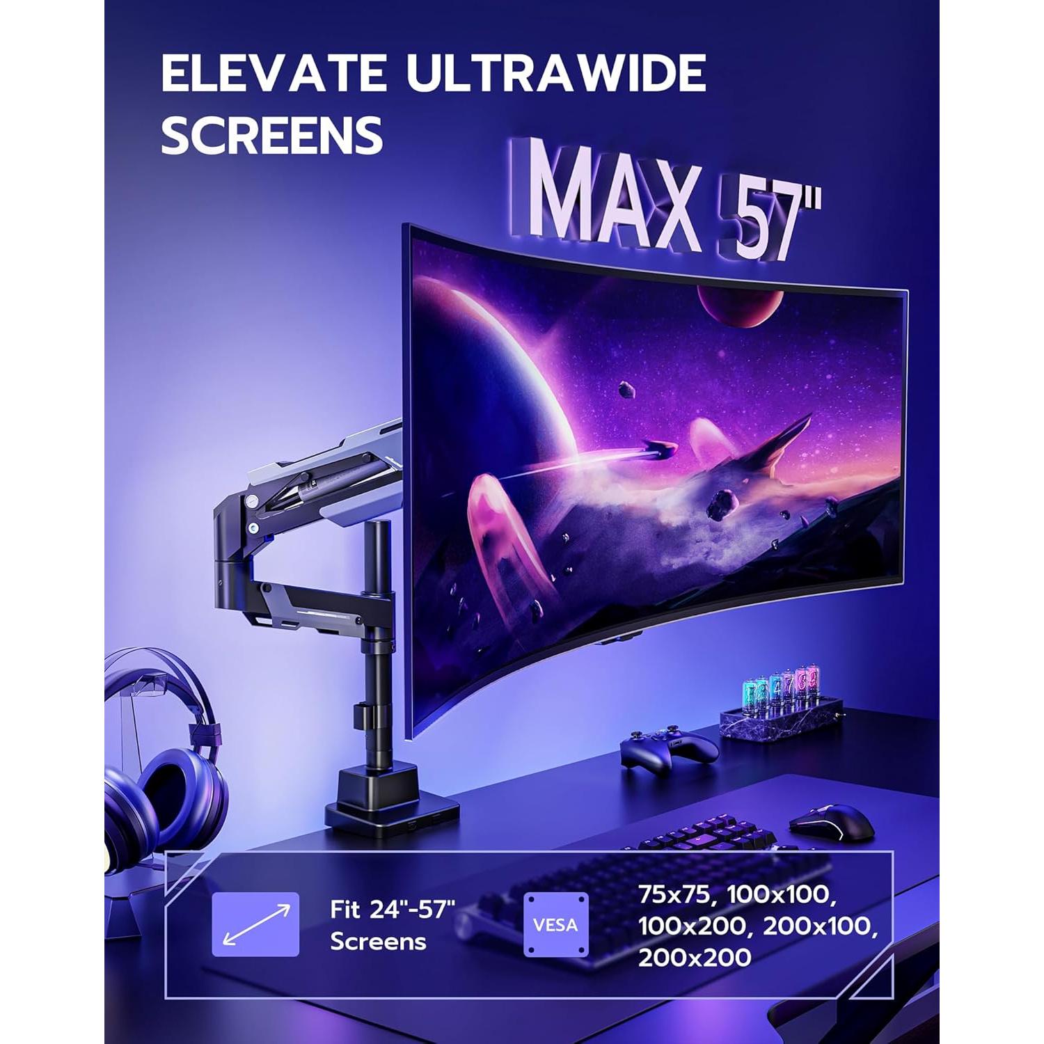 Soporte de Monitor ARES WING Ajustable para Pantallas de 24 a 57"