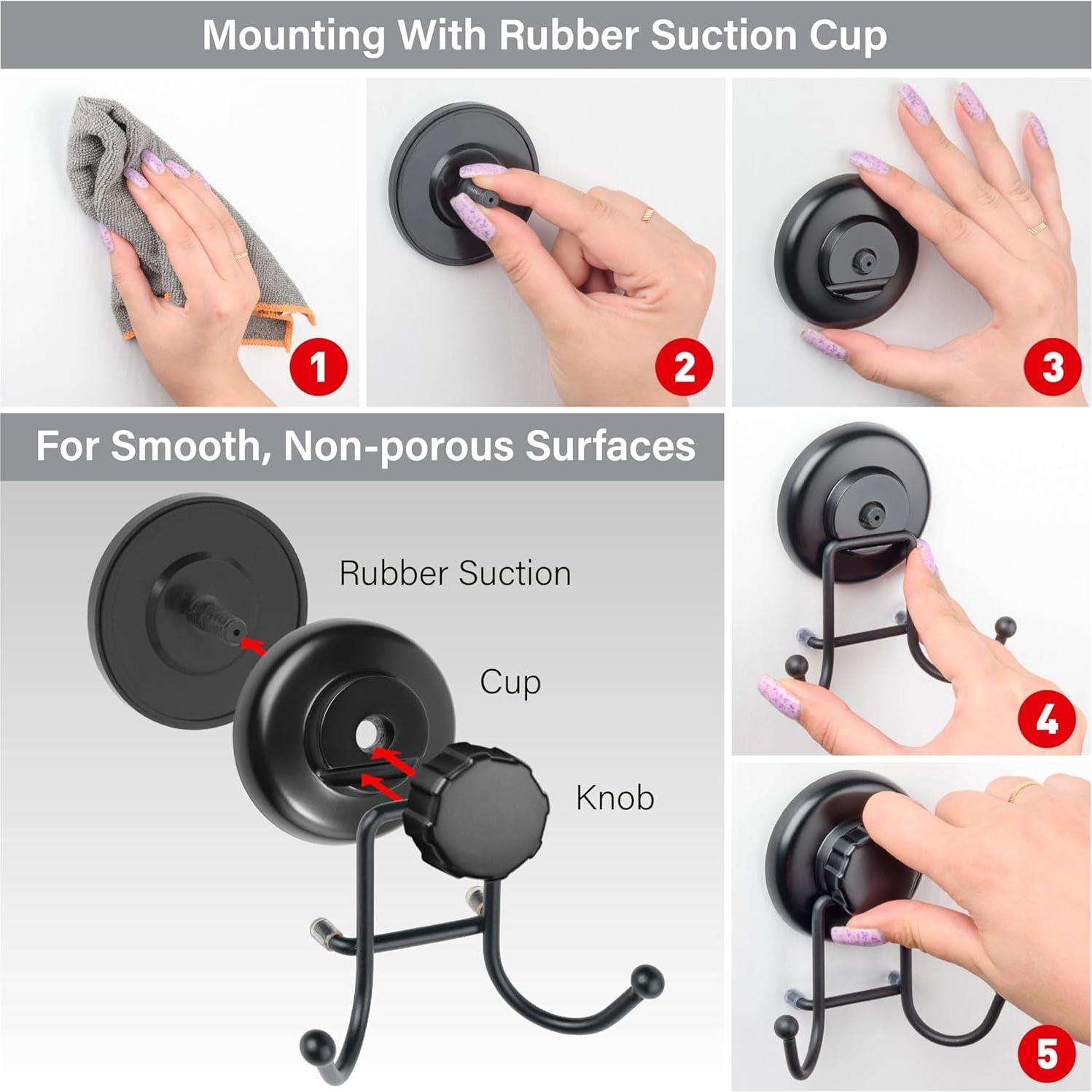 Ganchos de Ventosa HASKO para Ducha - Acero Inoxidable Negro (2 Pzs)