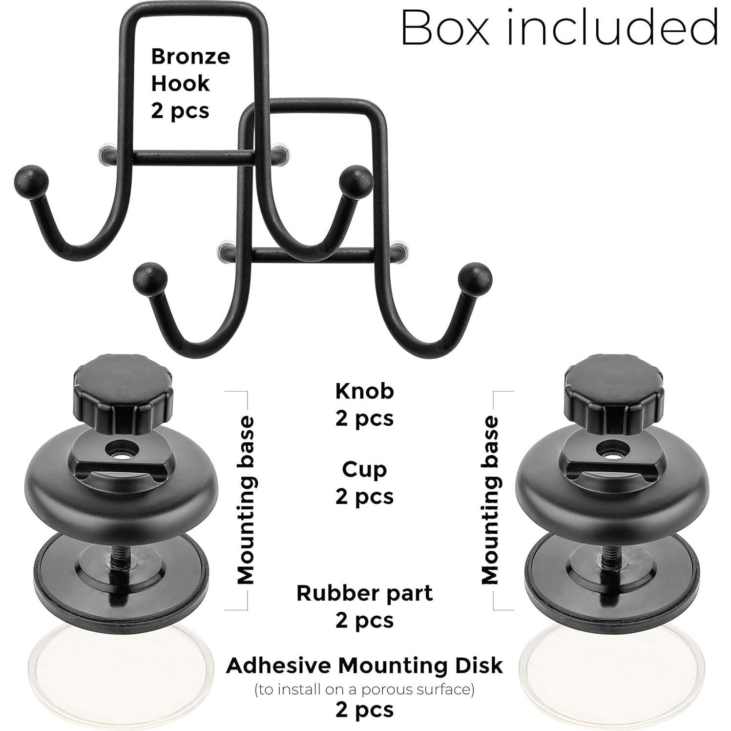 Ganchos de Ventosa HASKO para Ducha - Acero Inoxidable Negro (2 Pzs)