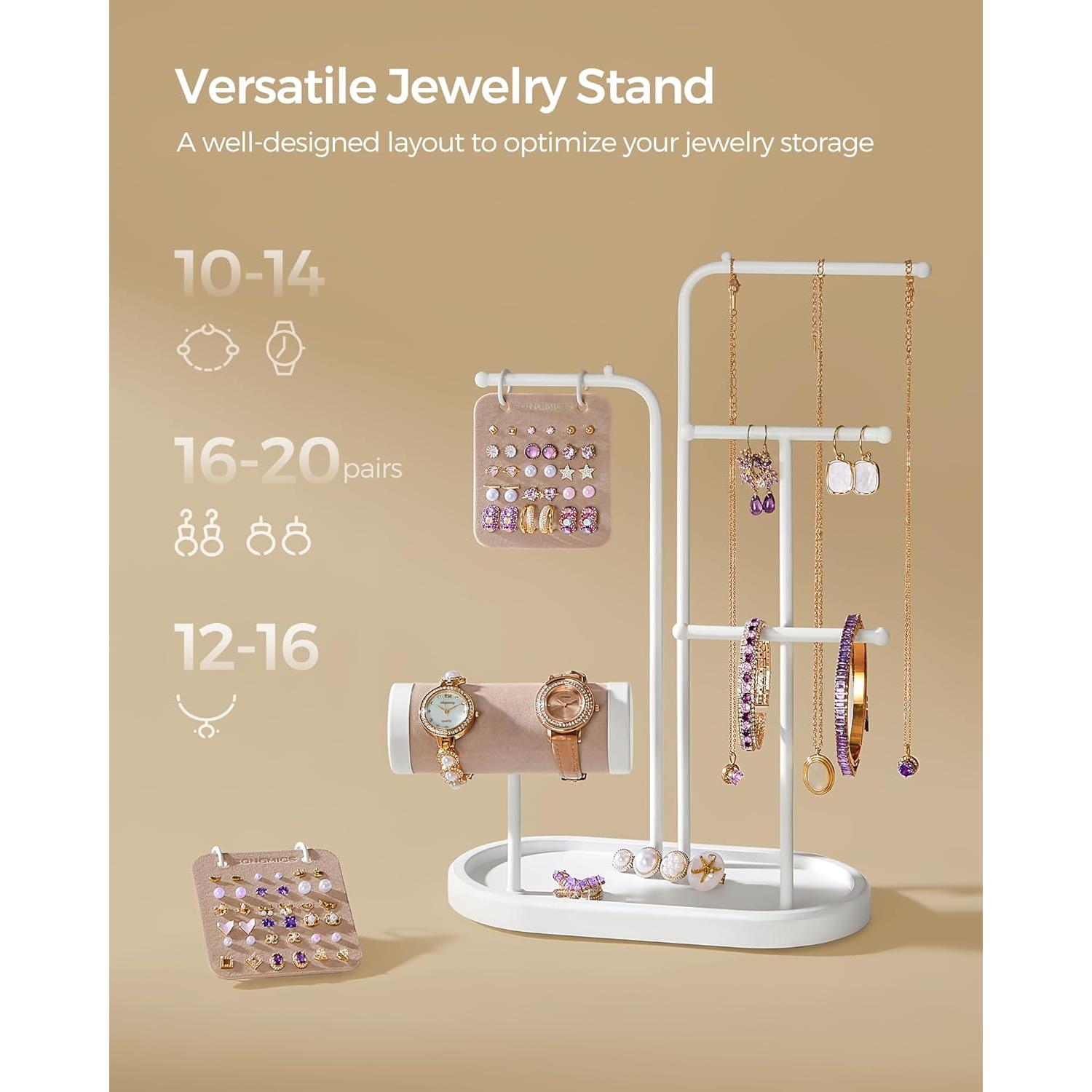 Soporte de Joyería SONGMICS Blanco Nube con 2 Tableros y 4 Varillas