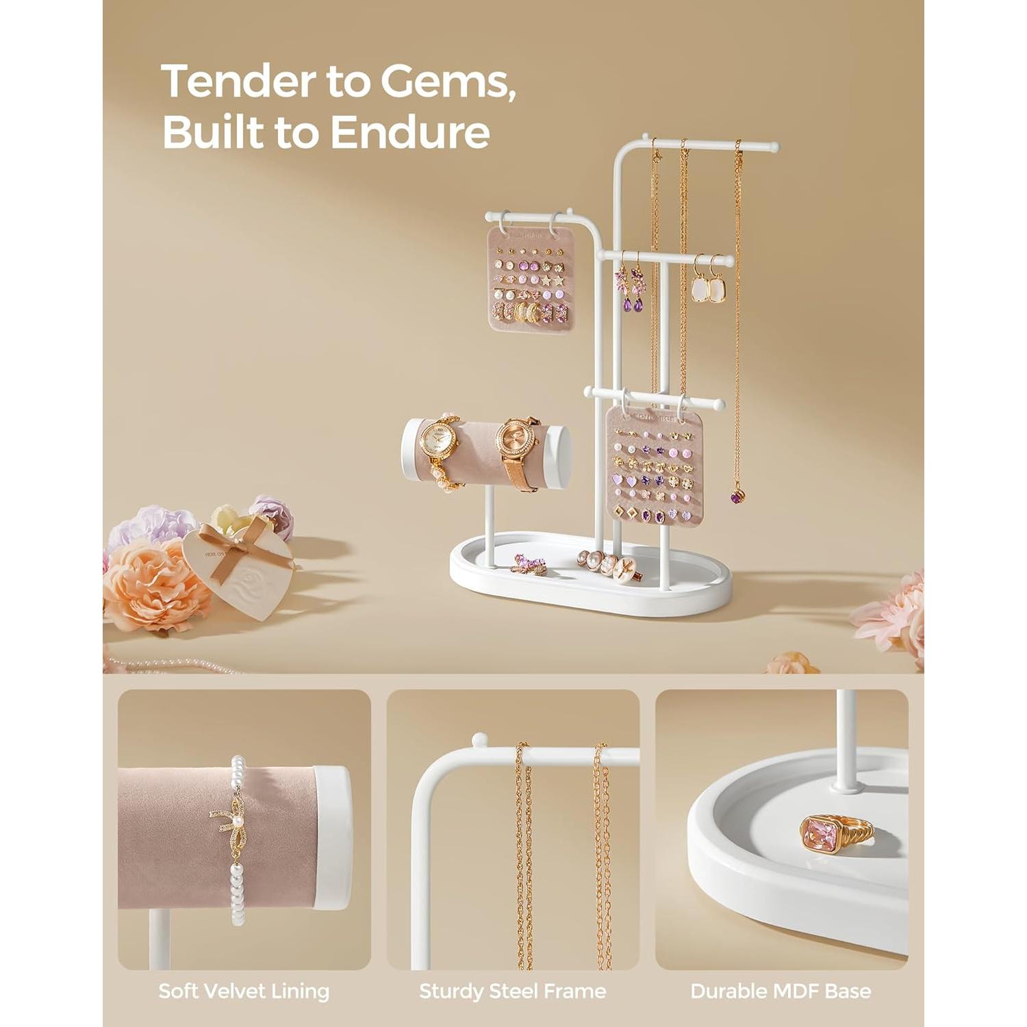 Soporte de Joyería SONGMICS Blanco Nube con 2 Tableros y 4 Varillas