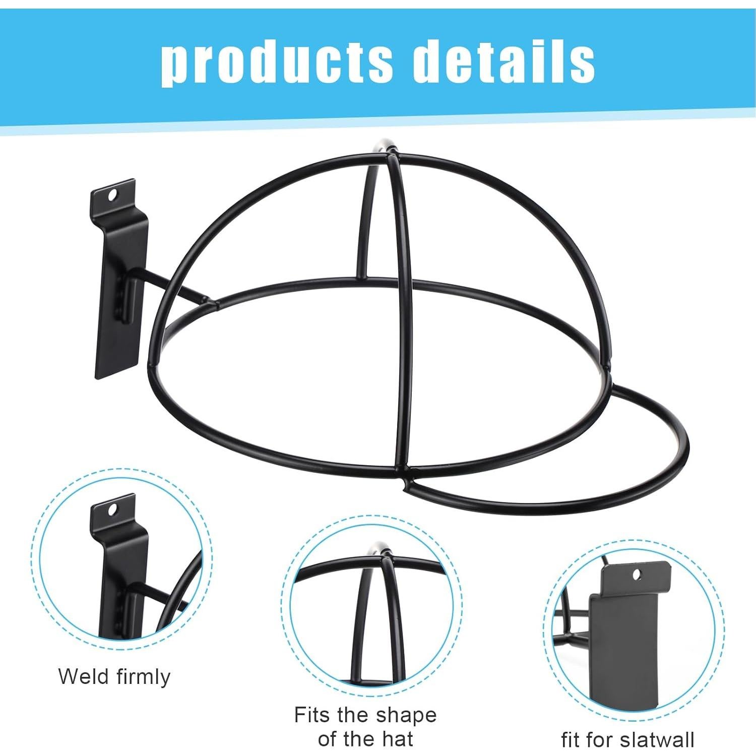 Soporte de Exhibición de Sombreros Kigley 6 Pcs Metal Negro