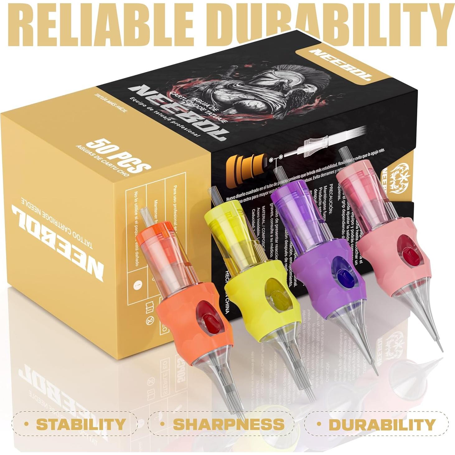 50 Agujas de Cartucho de Tatuaje Neebol #10 Bugpin Mixtas