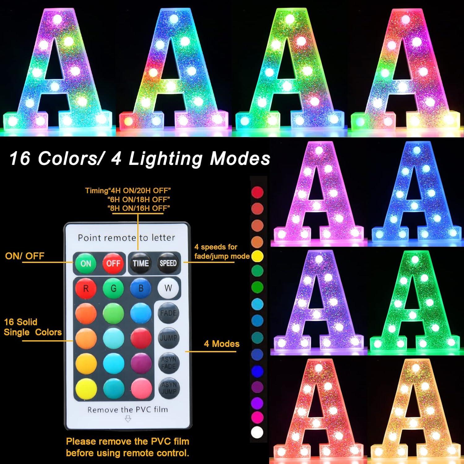 Letras Iluminadas LED Pooqla, 27 Colores, Control Remoto
