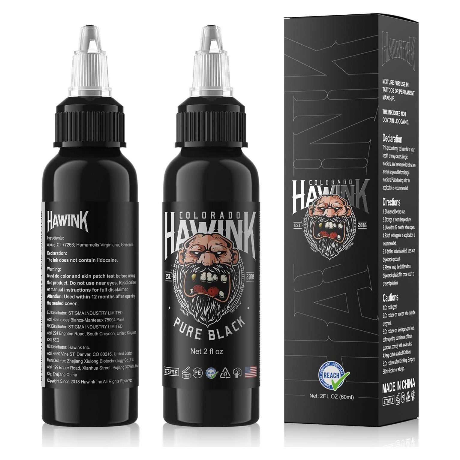 Tinta para Tatuajes HAWINK Negra 60ml Vegana Estándar