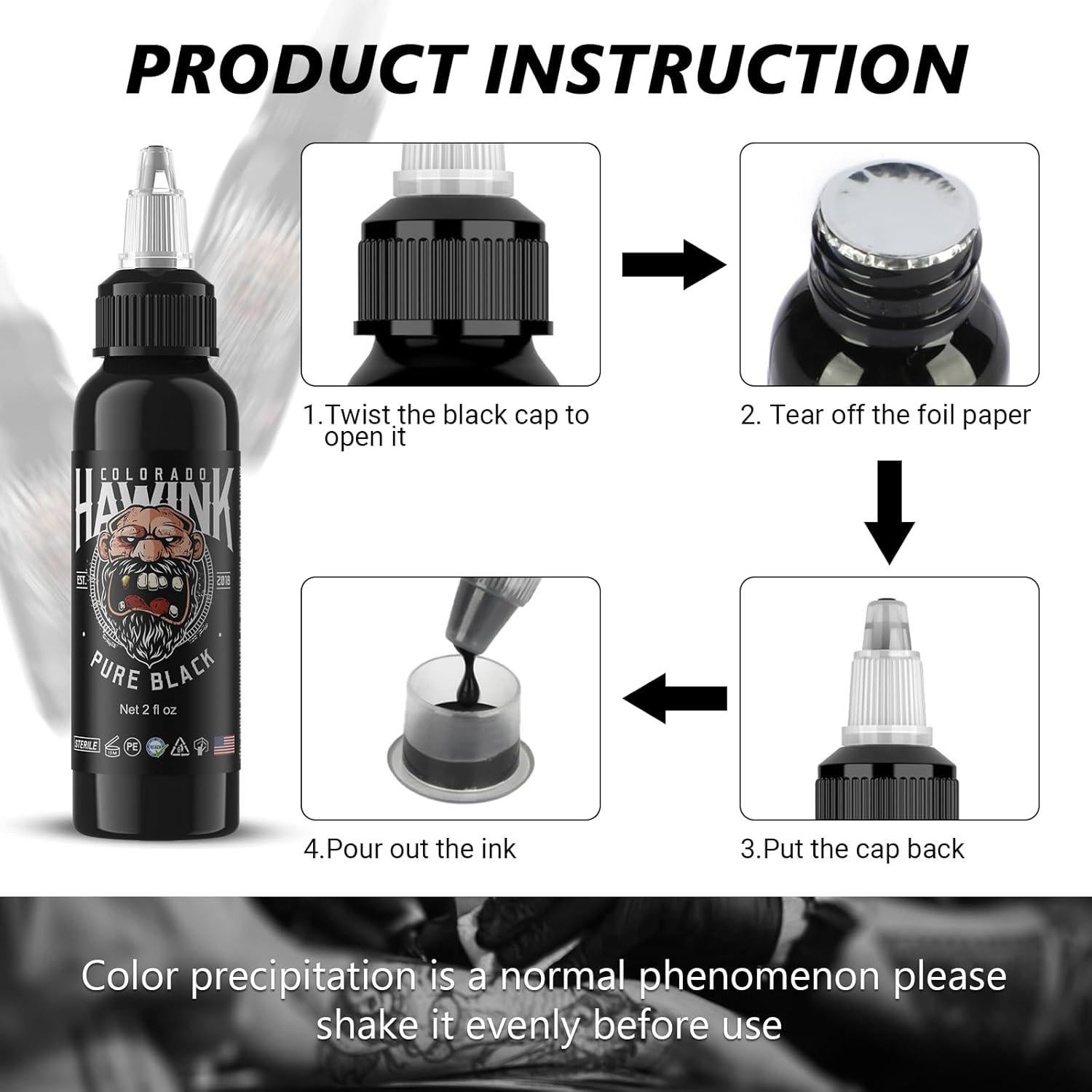 Tinta para Tatuajes HAWINK Negra 60ml Vegana Estándar