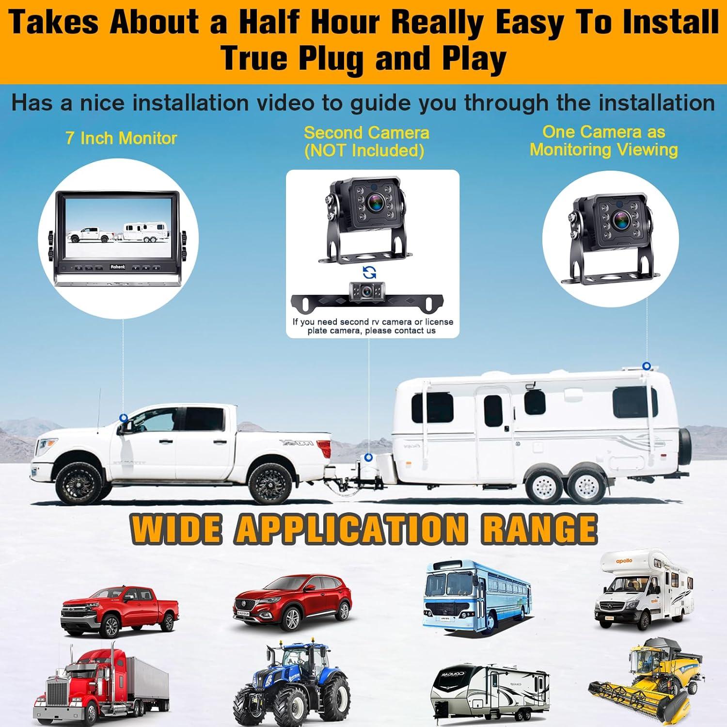 Sistema de Cámara de Respaldo Rohent R4 HD 1080P con Monitor 7"