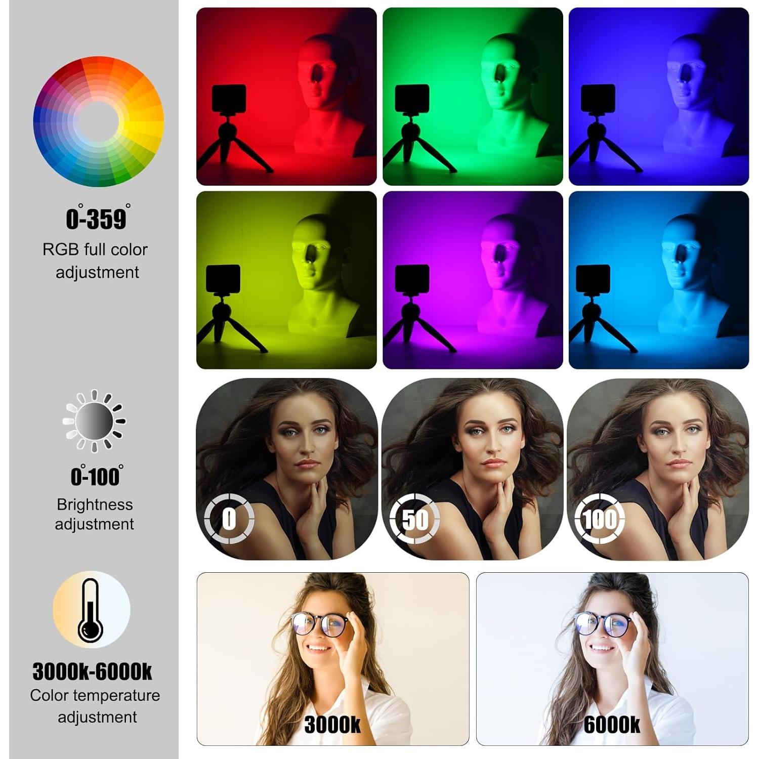 Luz LED RGB Leshiou V10 Portátil 3000mAh 500LUX