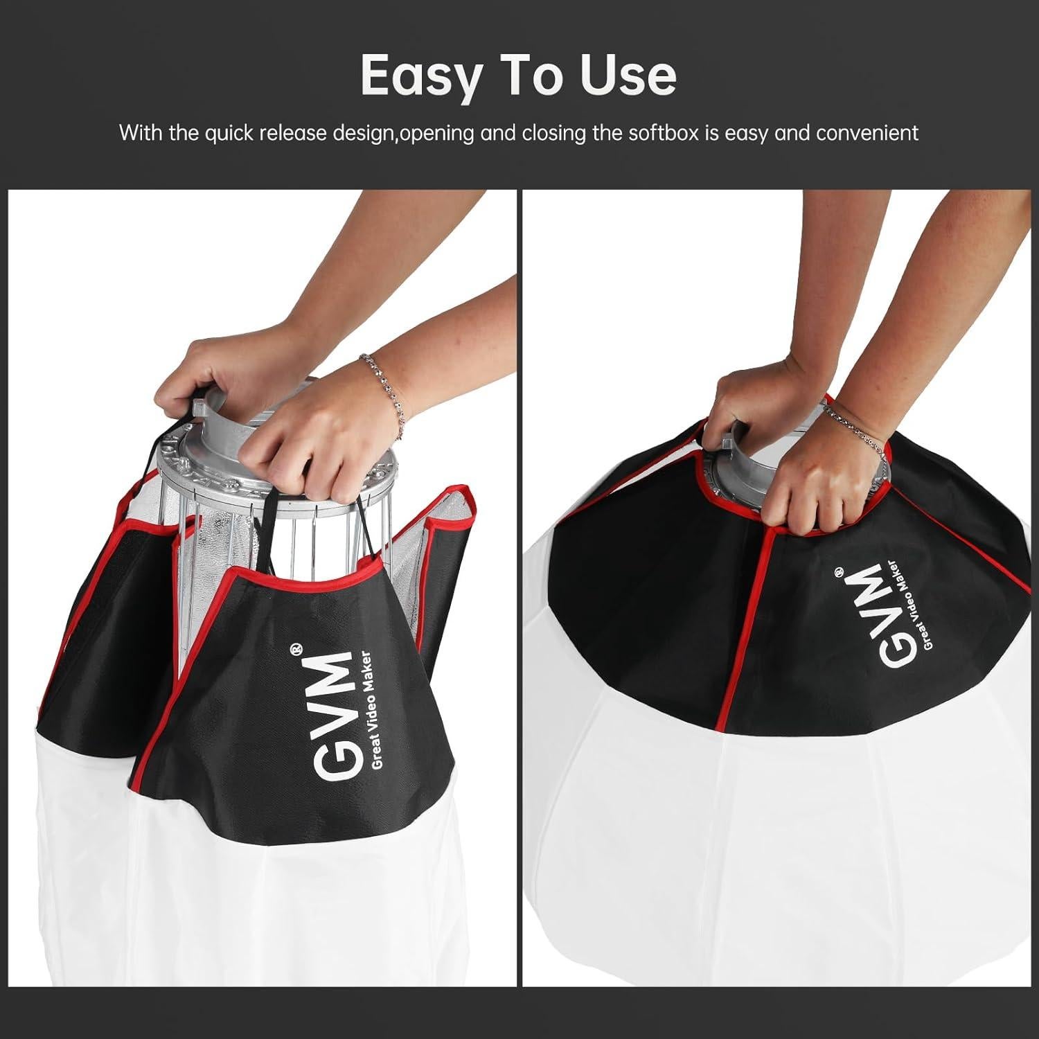 GVM 26inch/65cm Lantern Softbox Soft Light Modifier, Quick-Setup Quick-Folding Light Softbox for GVM SD80D SD200B SD300B SD400B SD500B SD650B and Other Bowens Mount Light
