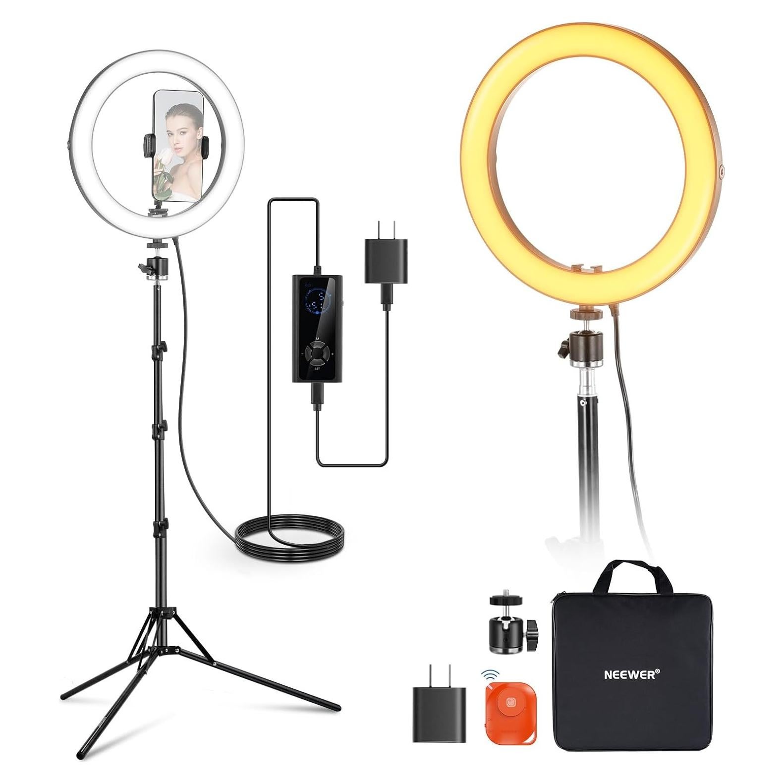NEEWER 10" 20W High Power LED Ring Light for Phone with 71" Tripod Stand, Bi Color Ringlight, Phone Holder Compatible with iPhone for Video Recording Selfie Makeup Studio Live Streaming TikTok, RH10B