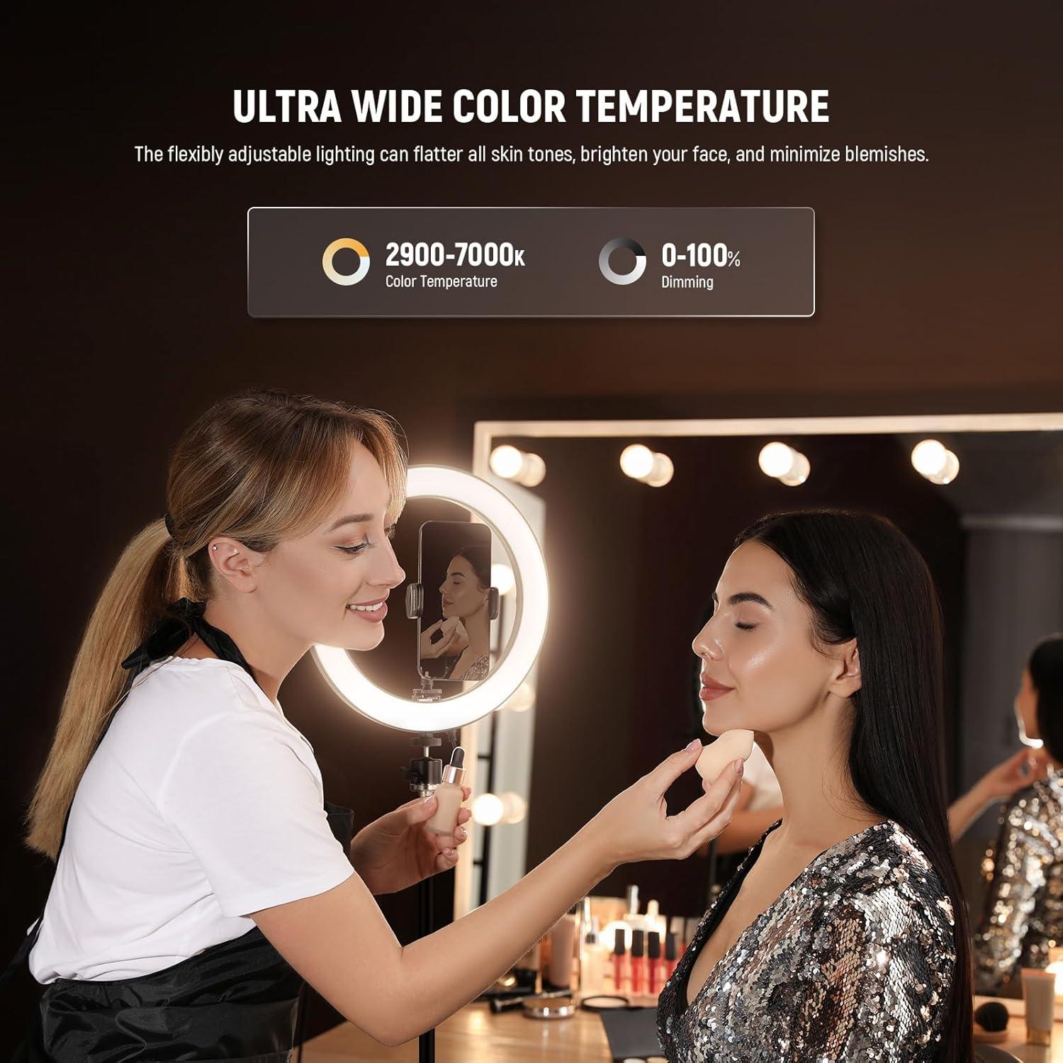 NEEWER 10" 20W High Power LED Ring Light for Phone with 71" Tripod Stand, Bi Color Ringlight, Phone Holder Compatible with iPhone for Video Recording Selfie Makeup Studio Live Streaming TikTok, RH10B