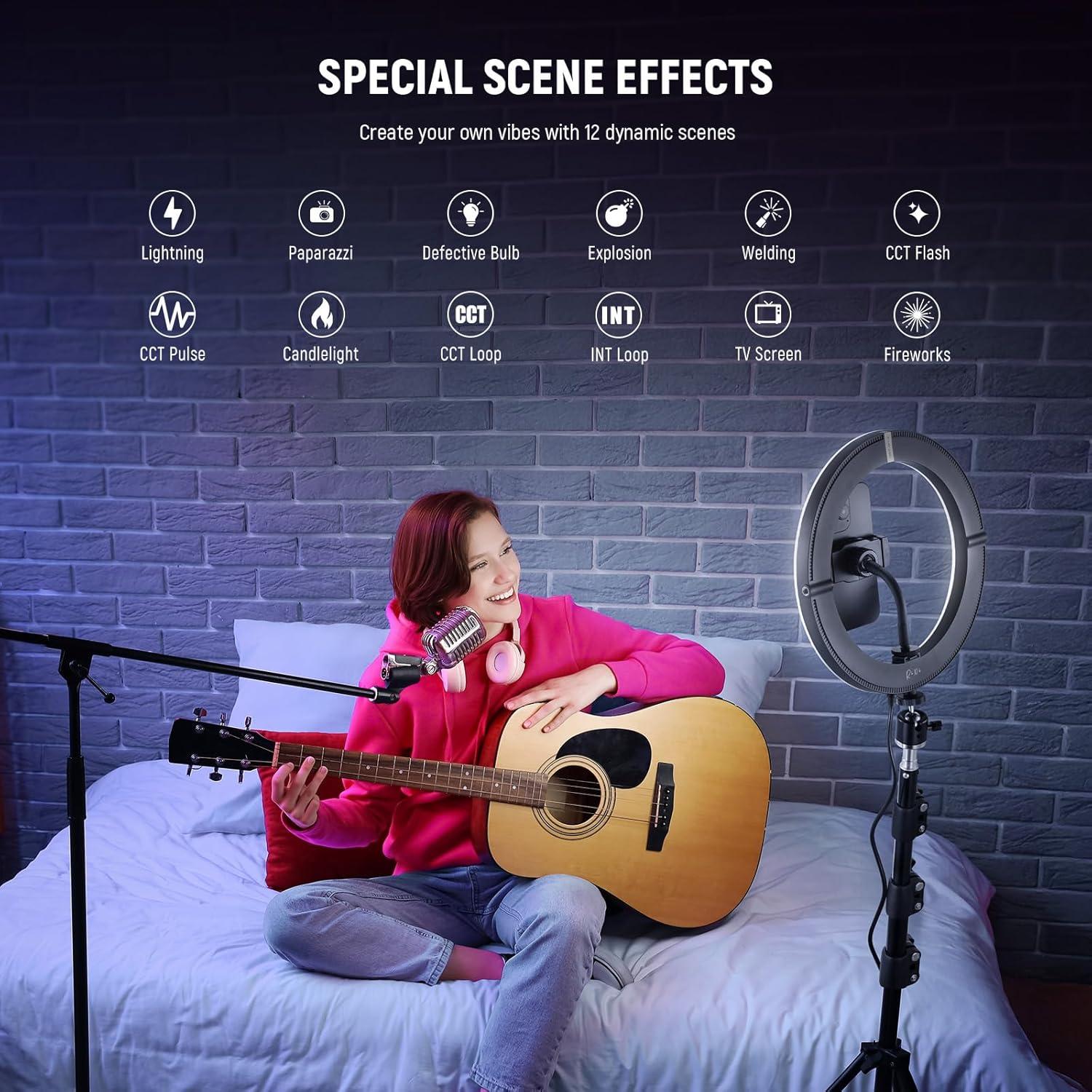 NEEWER 10" 20W High Power LED Ring Light for Phone with 71" Tripod Stand, Bi Color Ringlight, Phone Holder Compatible with iPhone for Video Recording Selfie Makeup Studio Live Streaming TikTok, RH10B