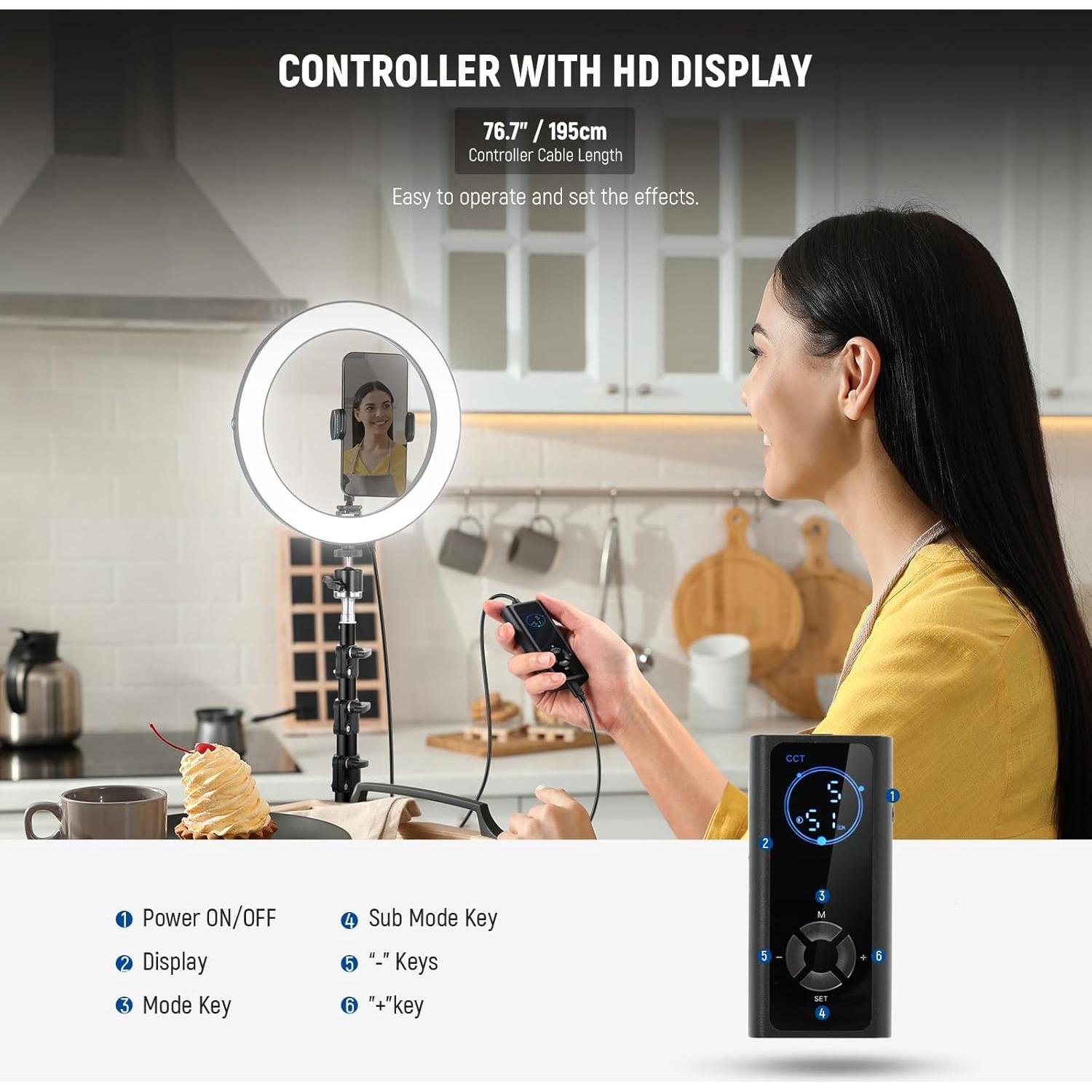 NEEWER 10" 20W High Power LED Ring Light for Phone with 71" Tripod Stand, Bi Color Ringlight, Phone Holder Compatible with iPhone for Video Recording Selfie Makeup Studio Live Streaming TikTok, RH10B