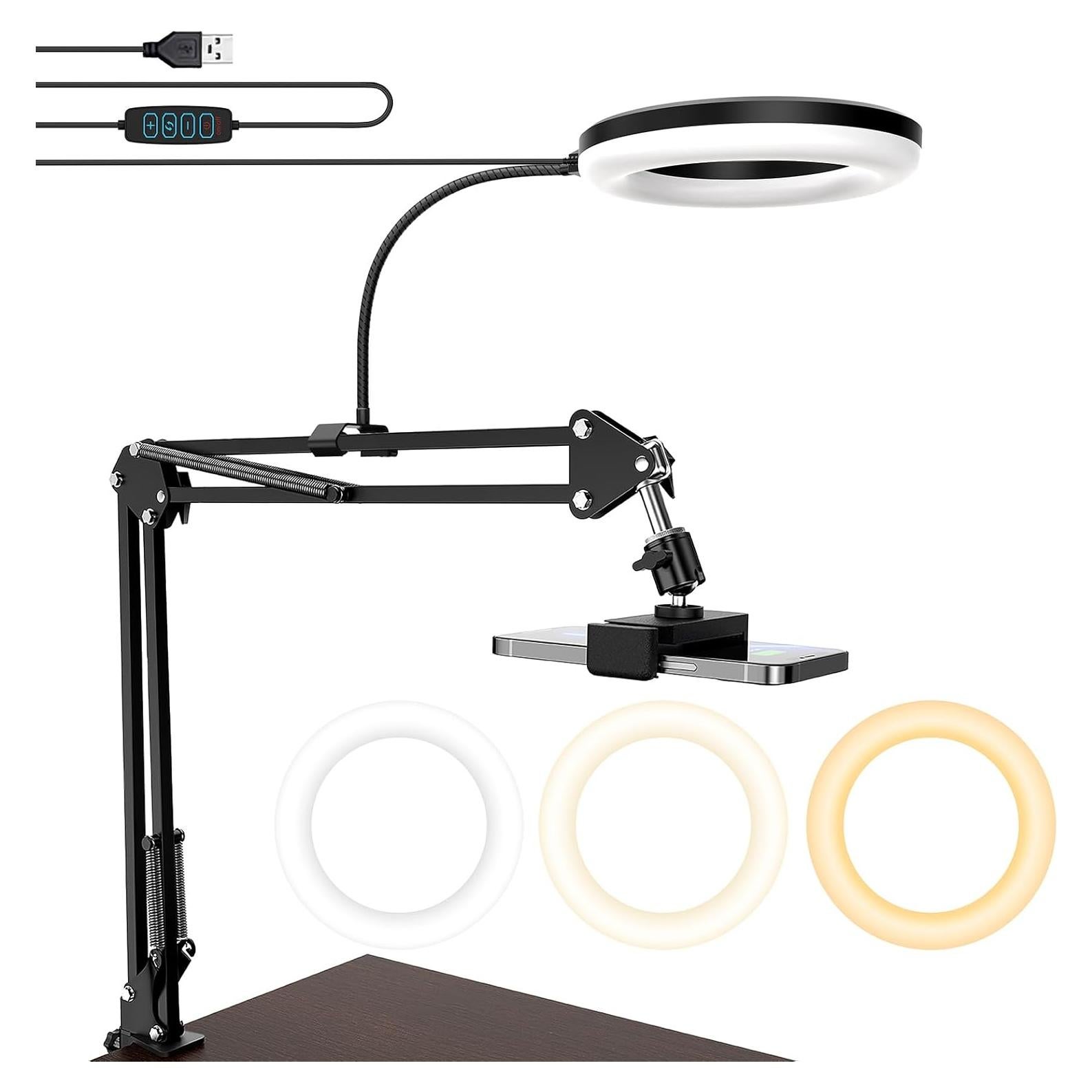 Soporte de Cámara con Luz Anular 6" y Brazo Articulado