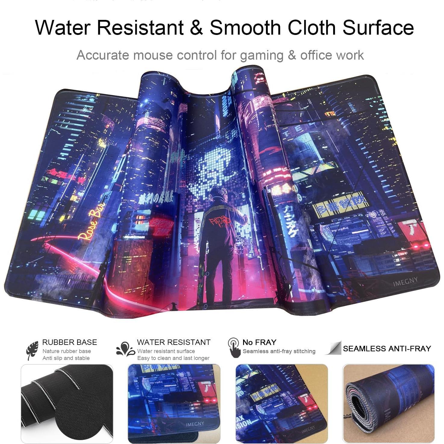 Extended Gaming Mouse Pad, Portable Mat for Keyboard & Mouse with Stitched Edges + Non-Slip Rubber Base (90x40 colorfulcity002)