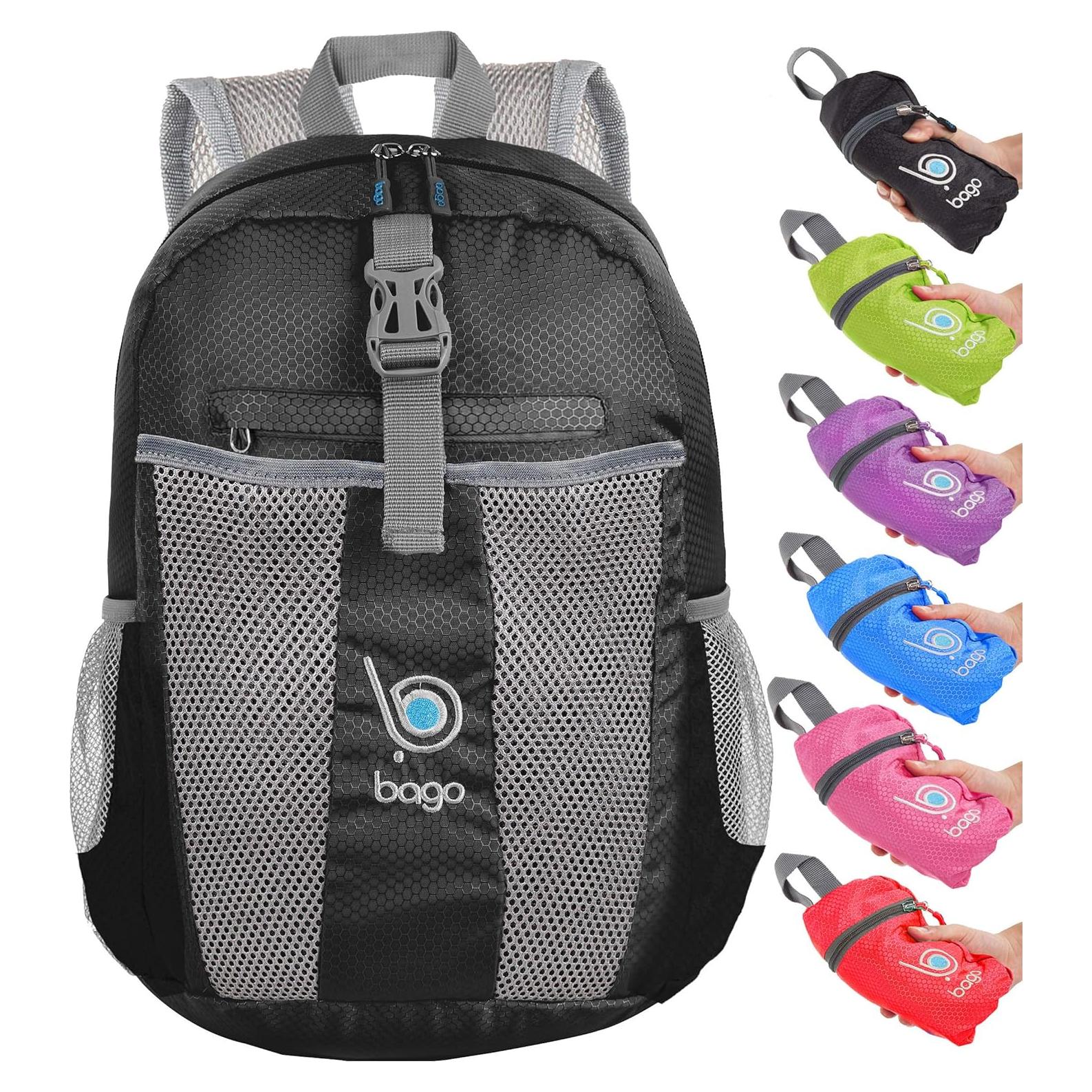 Mochila de Senderismo Plegable Bago 25L Impermeable Negra