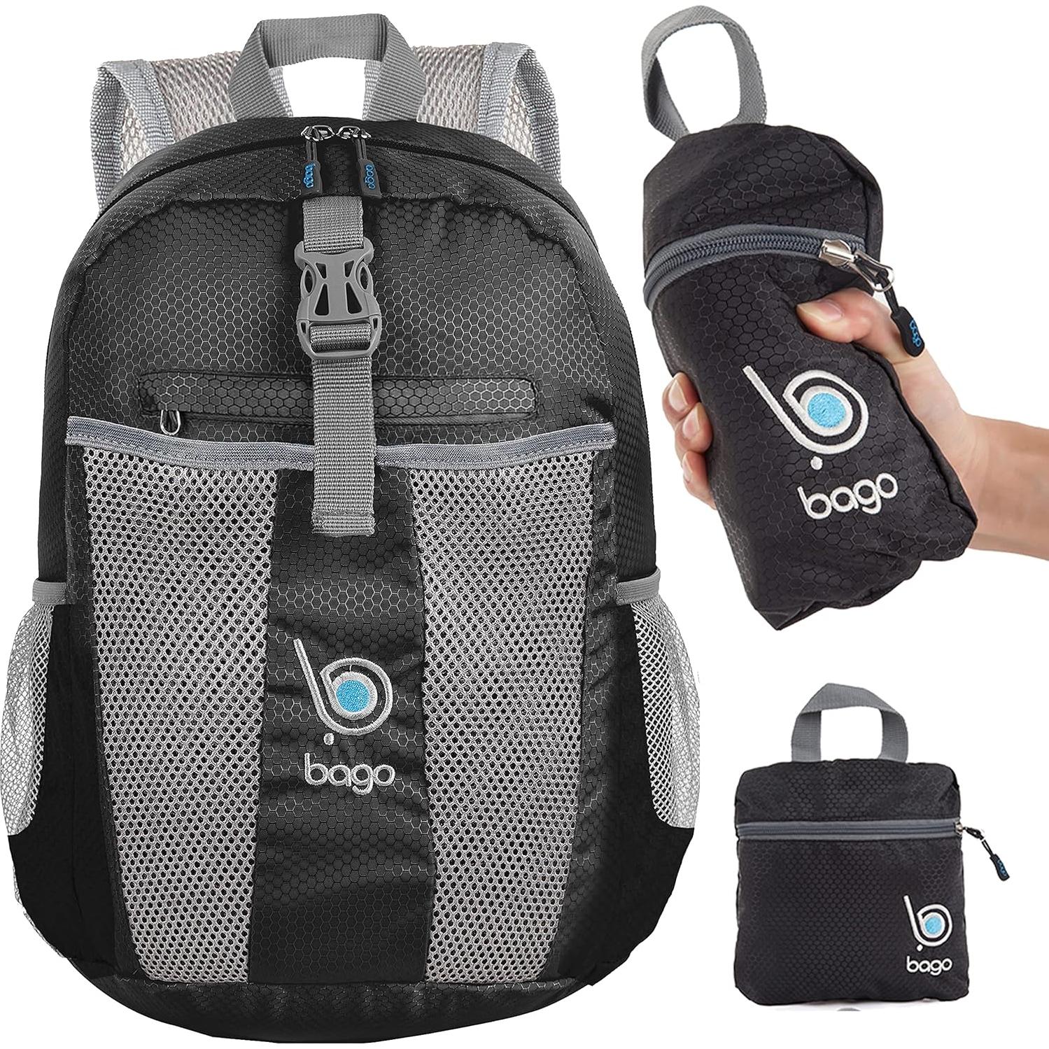 Mochila de Senderismo Plegable Bago 25L Impermeable Negra