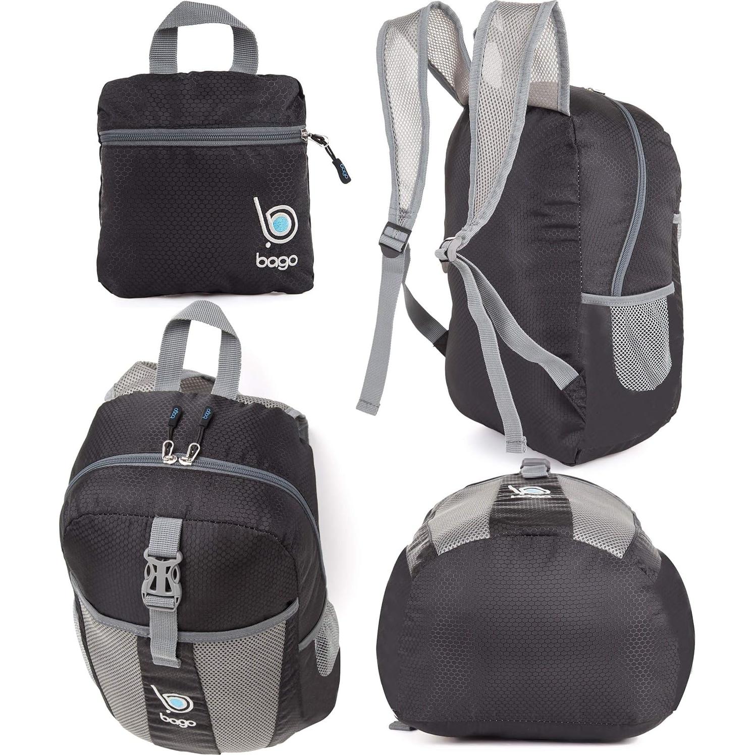 Mochila de Senderismo Plegable Bago 25L Impermeable Negra