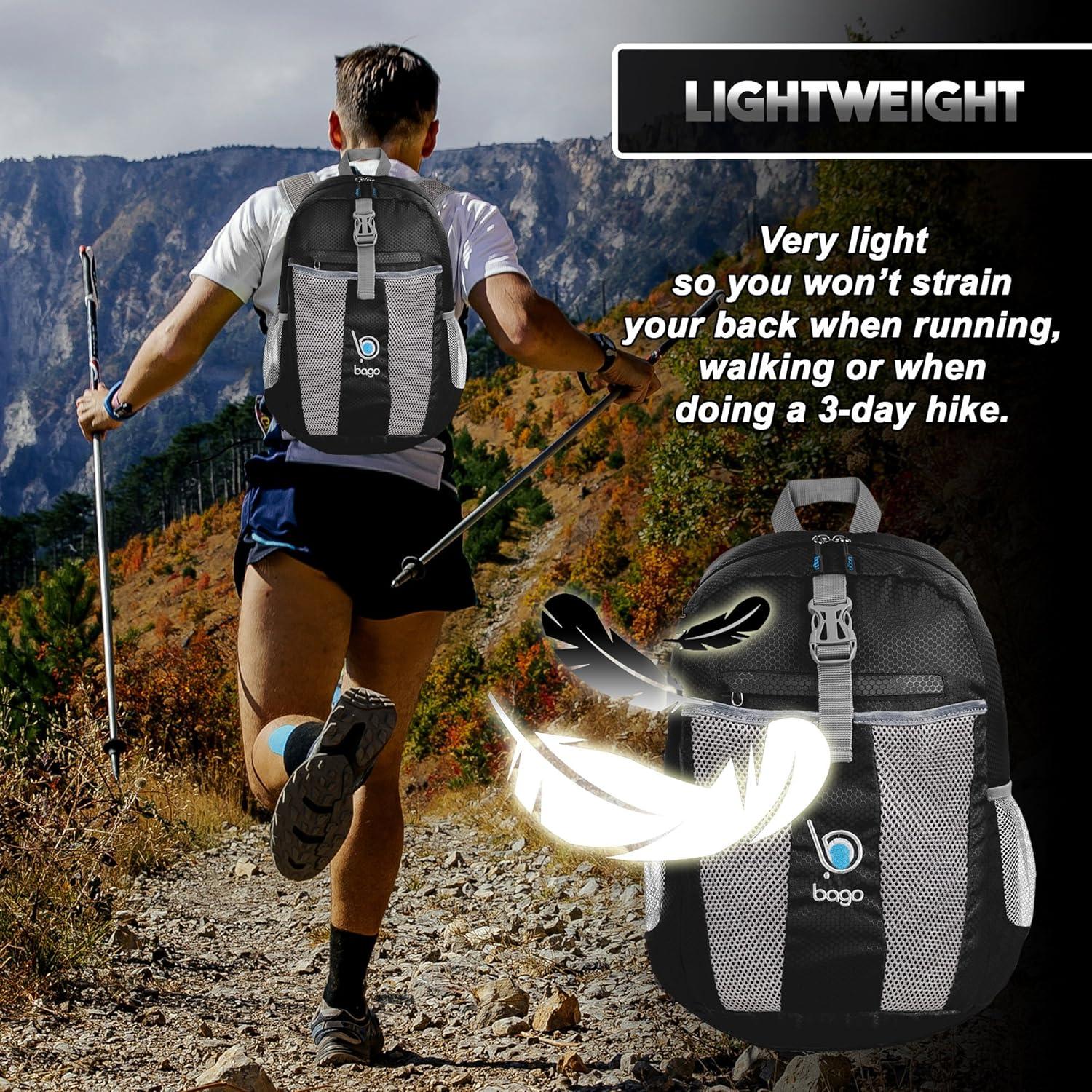 Mochila de Senderismo Plegable Bago 25L Impermeable Negra