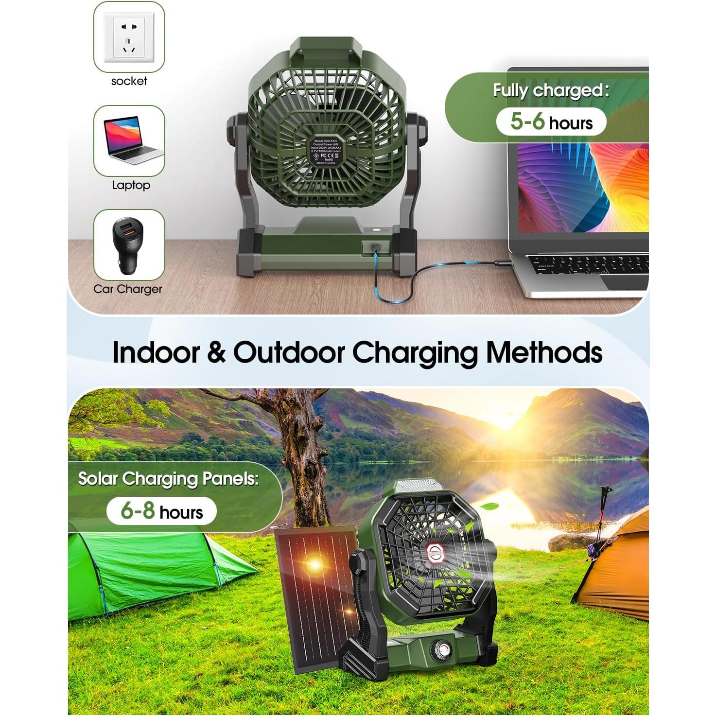 Ventilador Solar Drchop X20 10800mAh 7W Recargable Verde