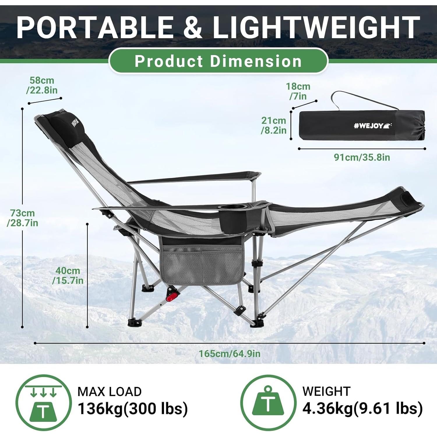 Silla de Camping Plegable WEJOY WF2204 Reclinable 3 Posiciones
