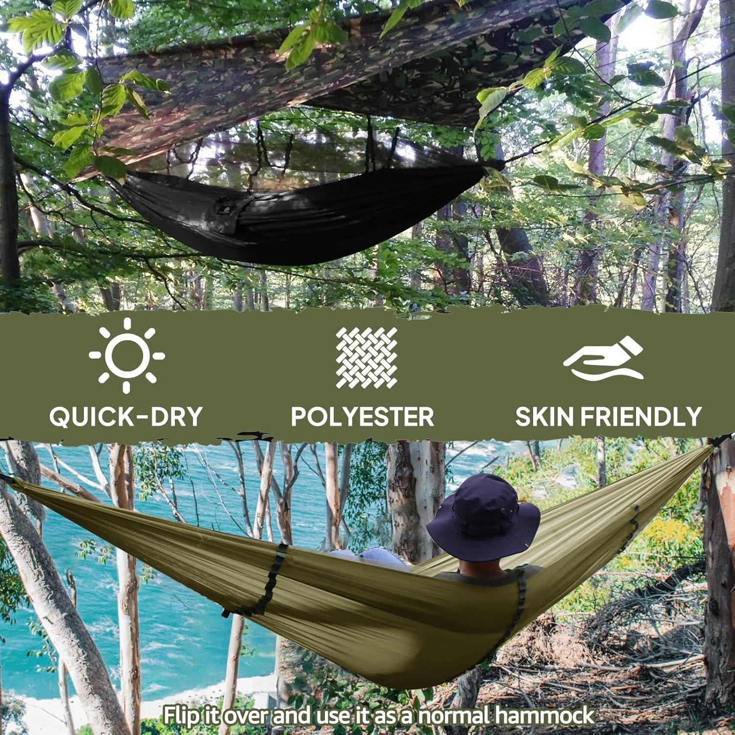 Travel Net Camping Hammock | 300kg Load Capacity,(275 x 140 cm) Breathable,Quick-Drying Parachute Nylon | 2 x Premium Carabiners,4 x Nylon Slings Included | for Outdoor Indoor Garden