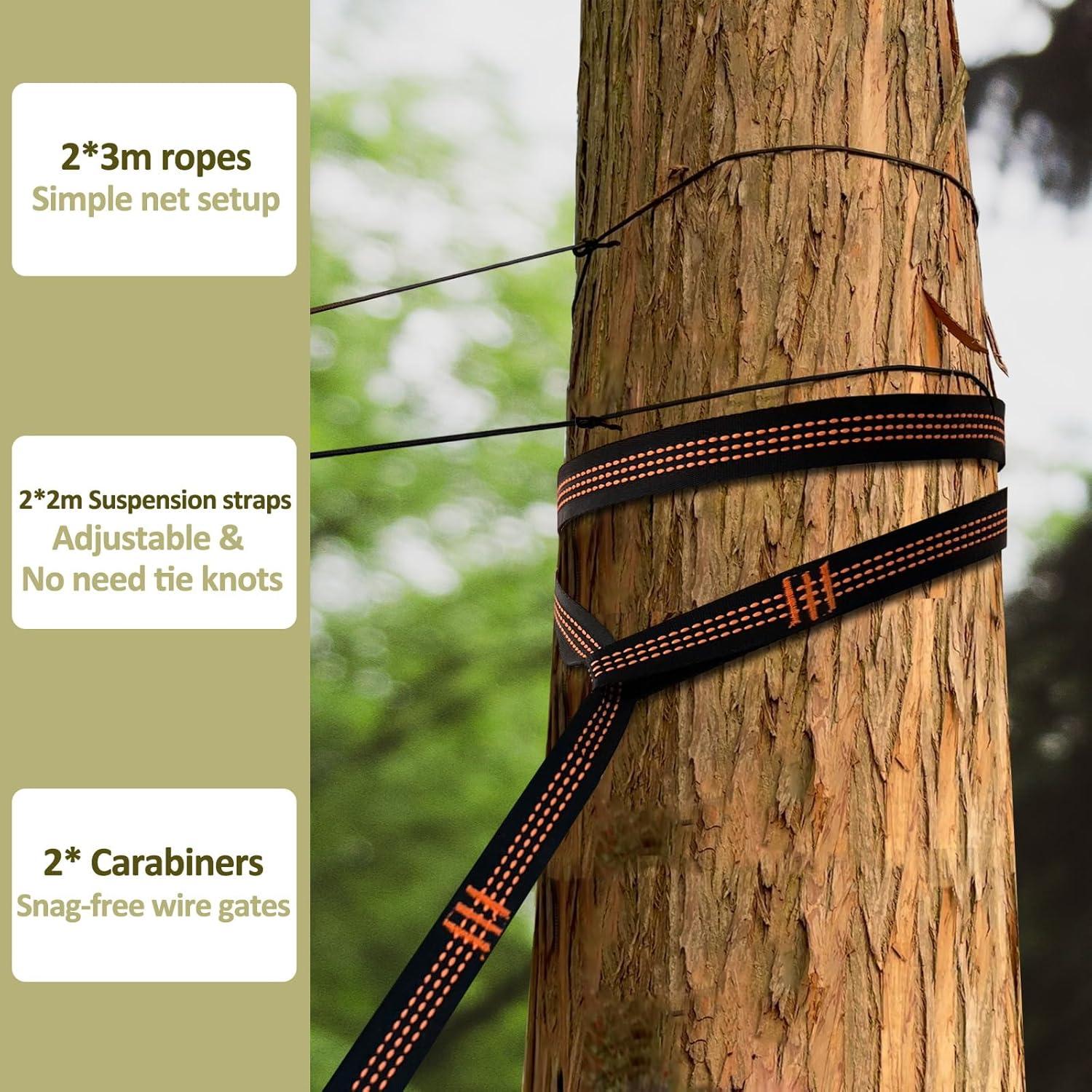 Travel Net Camping Hammock | 300kg Load Capacity,(275 x 140 cm) Breathable,Quick-Drying Parachute Nylon | 2 x Premium Carabiners,4 x Nylon Slings Included | for Outdoor Indoor Garden