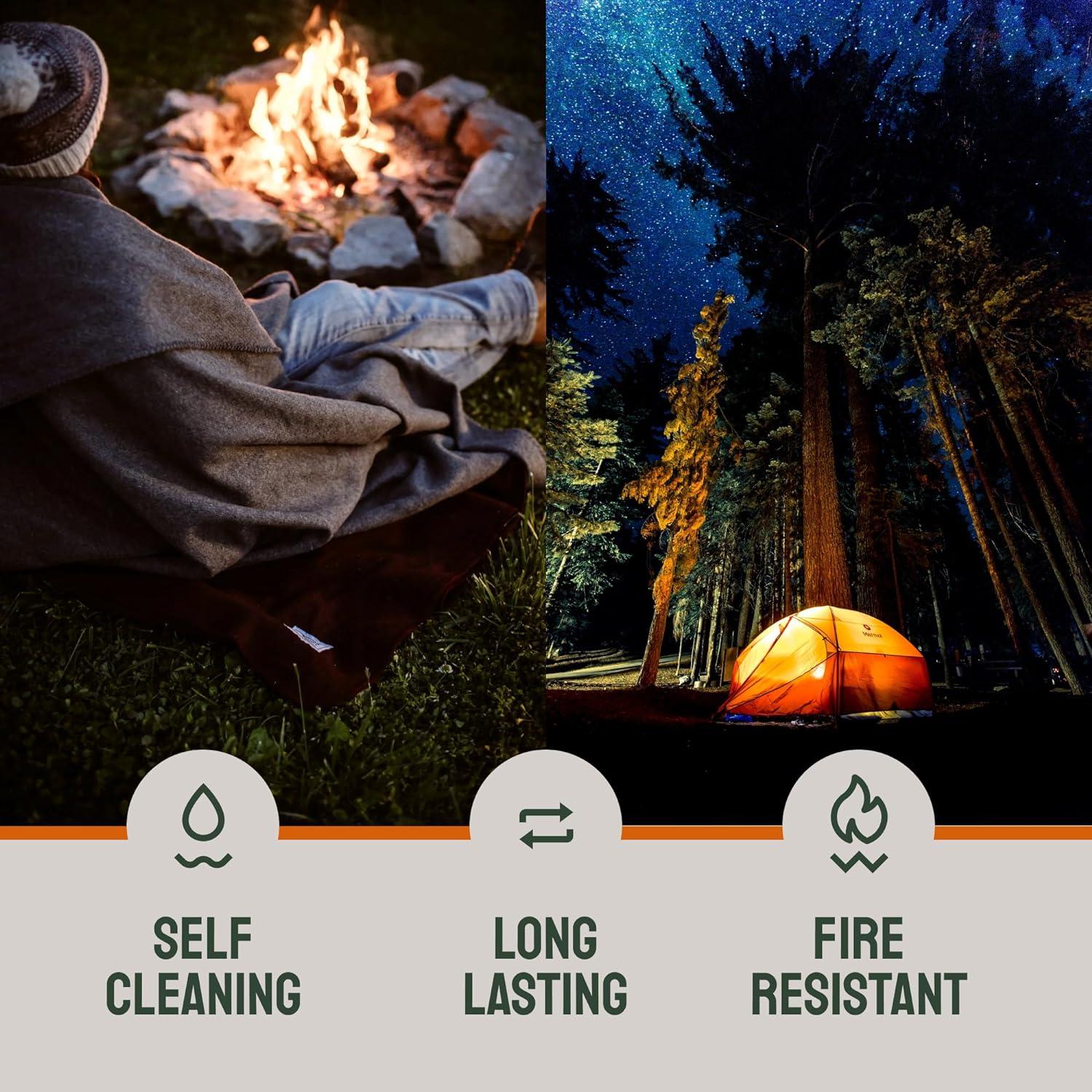 Woolly Mammoth Merino Wool Blanket- 66" x 90" 4 lbs Thick, Outdoor/Indoor Throw for Campfire, Picnic, Beach, Van Life, Home, Heavy Duty Insulating Sleep Plaid, Twin Size Bed, Black/Cream Design