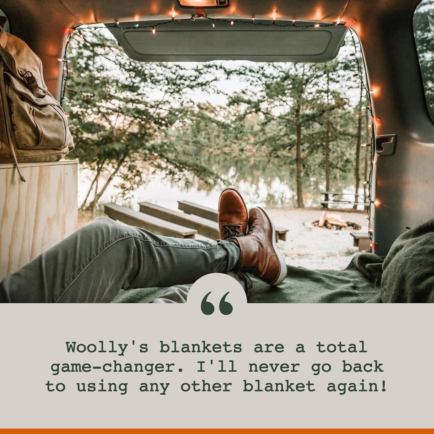 Woolly Mammoth Merino Wool Blanket- 66" x 90" 4 lbs Thick, Outdoor/Indoor Throw for Campfire, Picnic, Beach, Van Life, Home, Heavy Duty Insulating Sleep Plaid, Twin Size Bed, Black/Cream Design