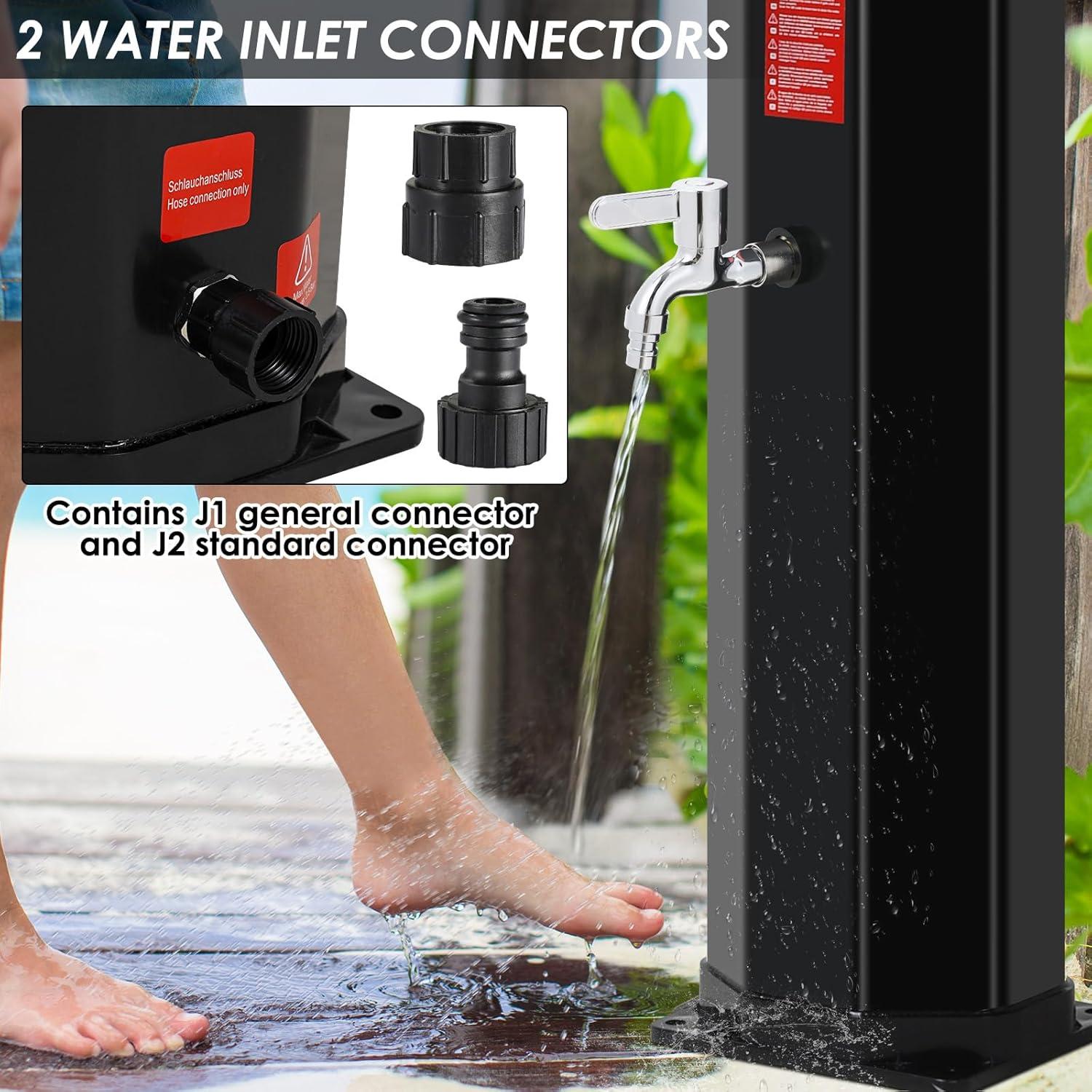 MAMIZO Outdoor Solar Shower, 10.6 Gallon/16 Gallon Solar Heated Shower with Shower Head and Foot Shower Tap, 2-Section Pool Shower with Protective Cover for Backyard, Garden, Beach Spa (16 GAL)