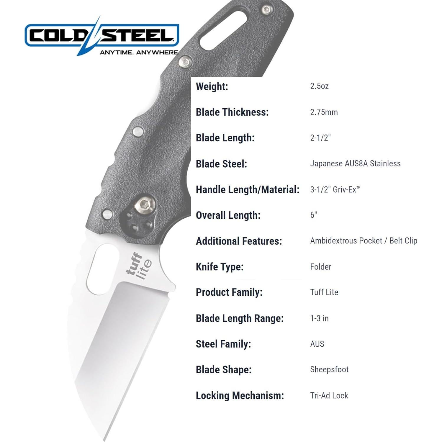 Cuchillo Plegable Cold Steel Tuff Lite 2.5" AUS8A Negro