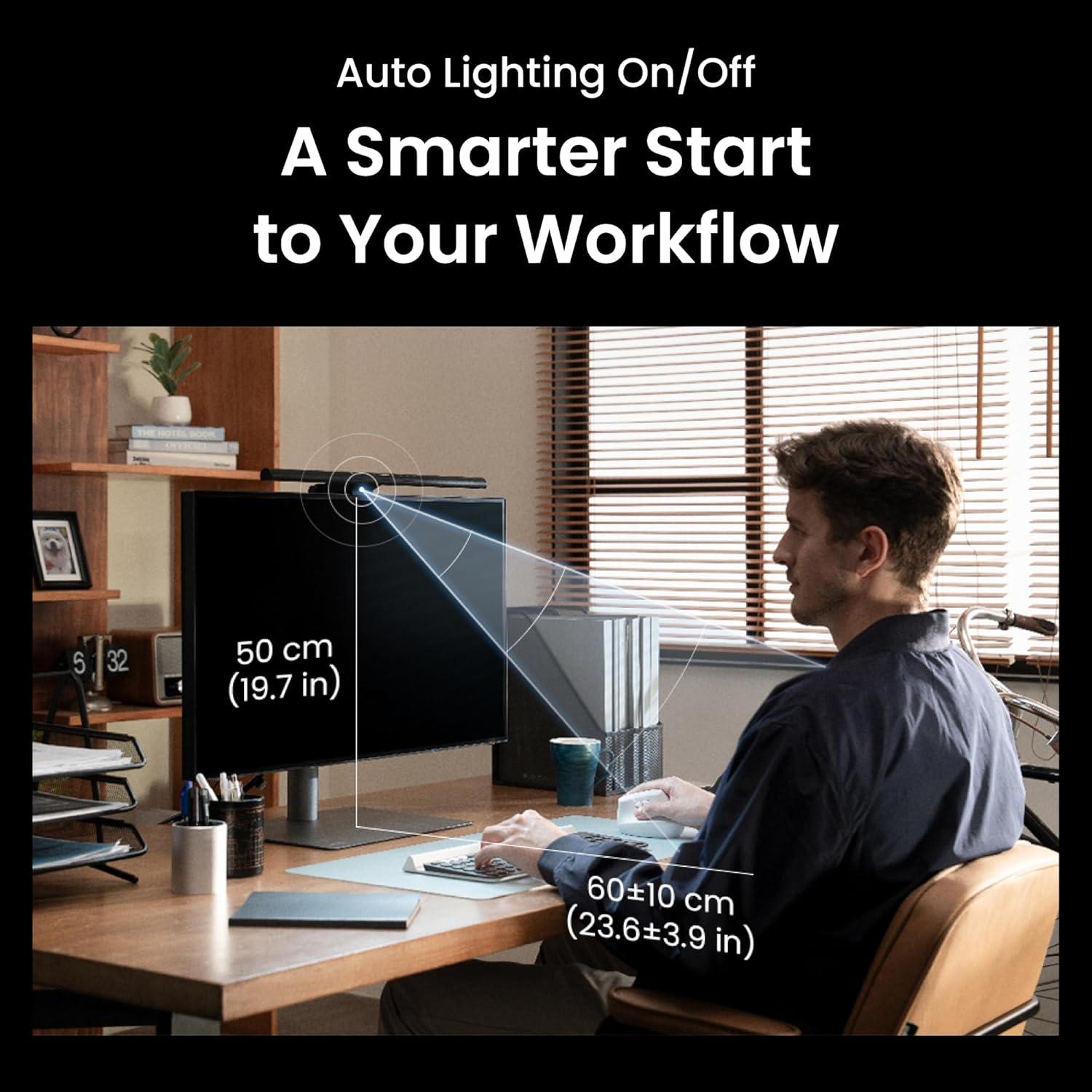 BenQ ScreenBar Pro Luz LED para Monitor Negro - Sensor de Movimiento, Brillo Ajustable, Cuidado Ocular