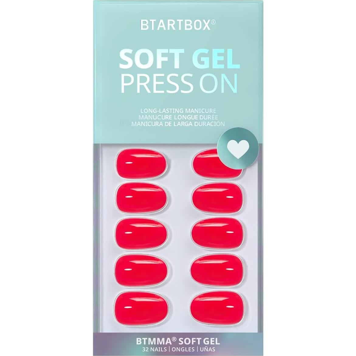 Uñas Postizas Cortas BTArtbox Rosa Salmón 16 Tamaños