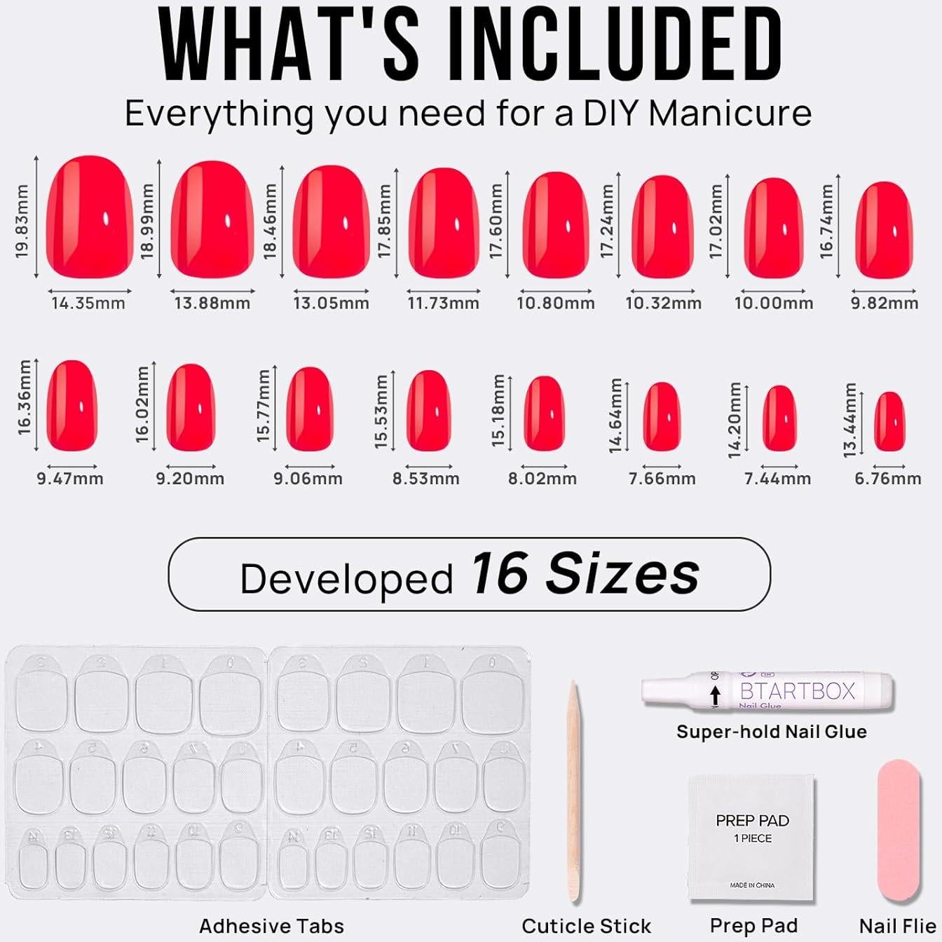 Uñas Postizas Cortas BTArtbox Rosa Salmón 16 Tamaños