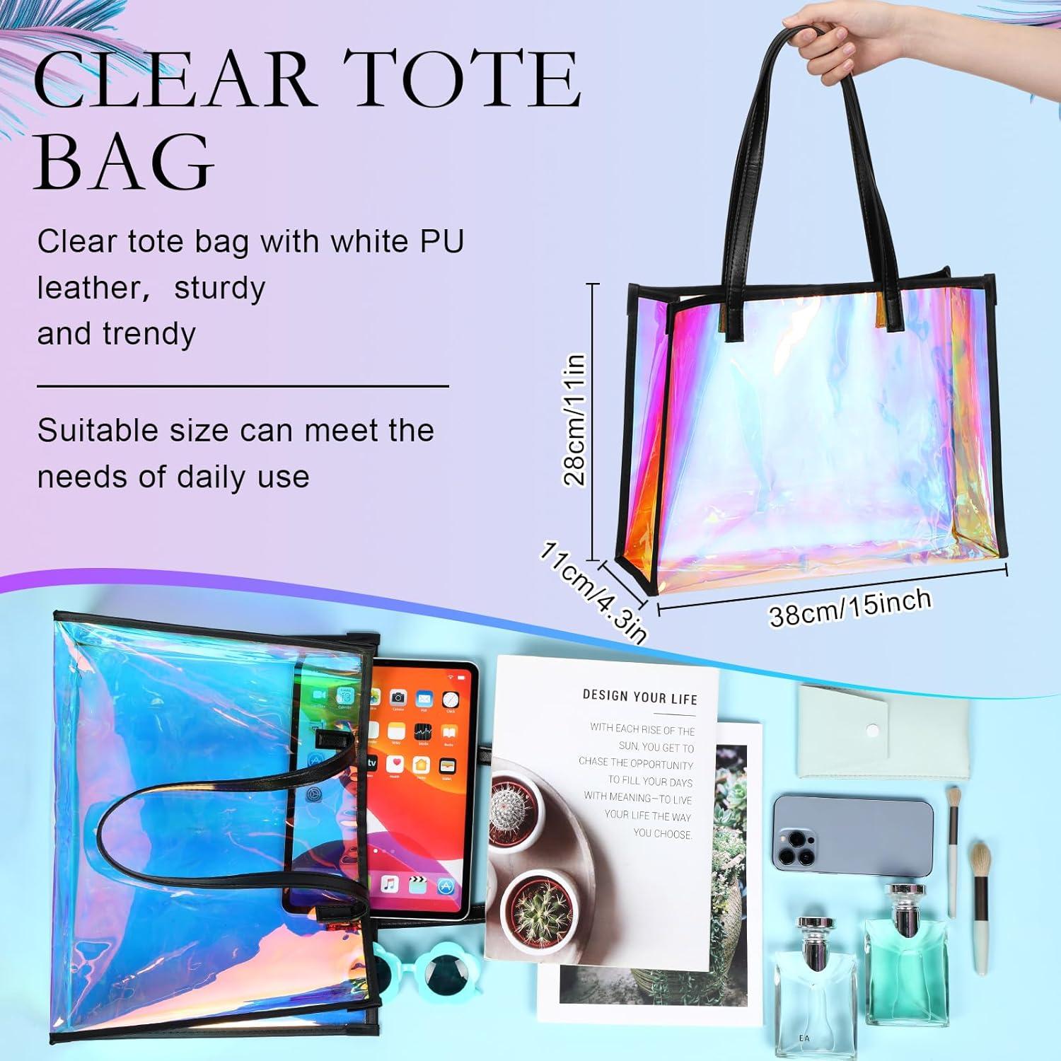Bolsa Tote Transparente Holográfica Aliceset con Asa de Cuero