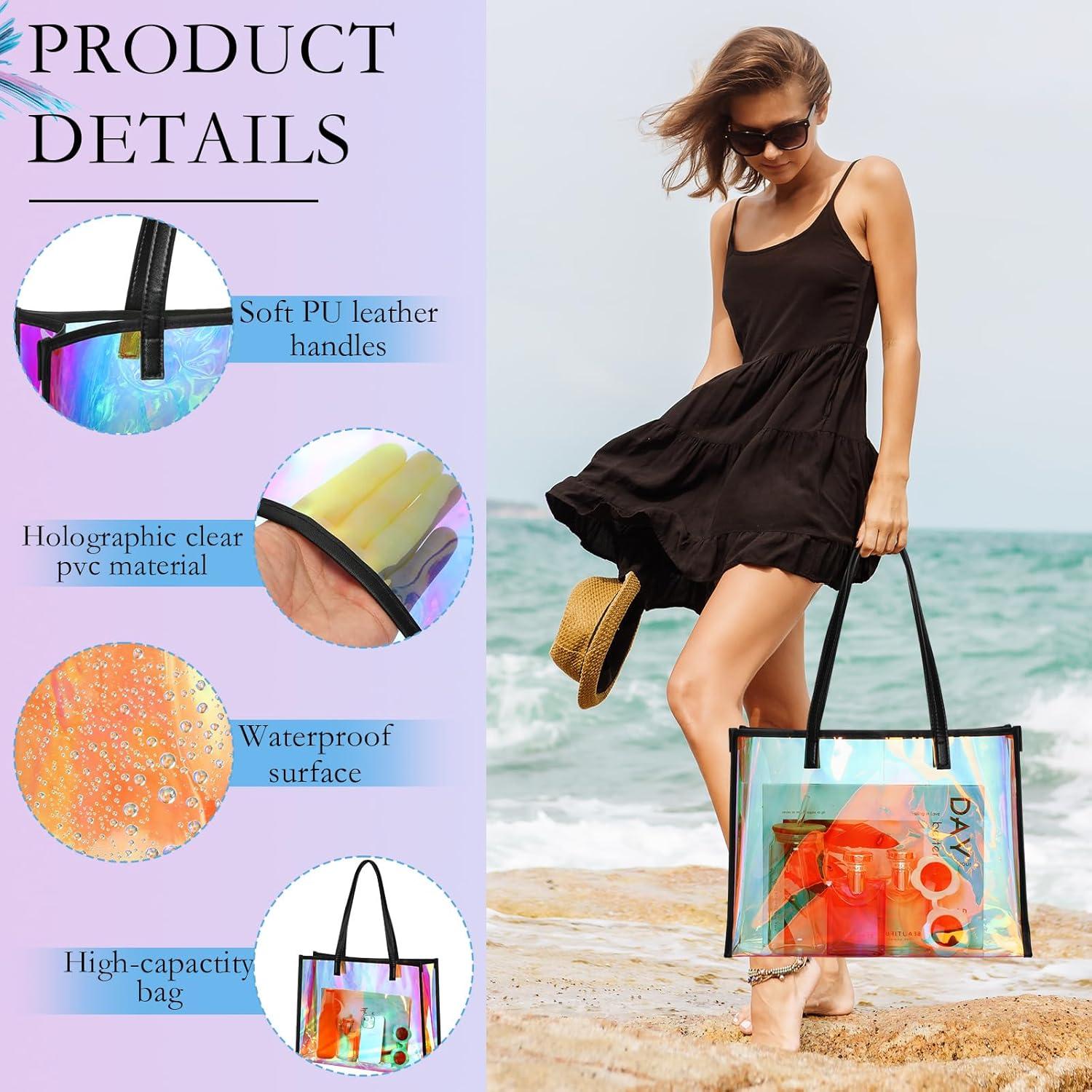 Bolsa Tote Transparente Holográfica Aliceset con Asa de Cuero