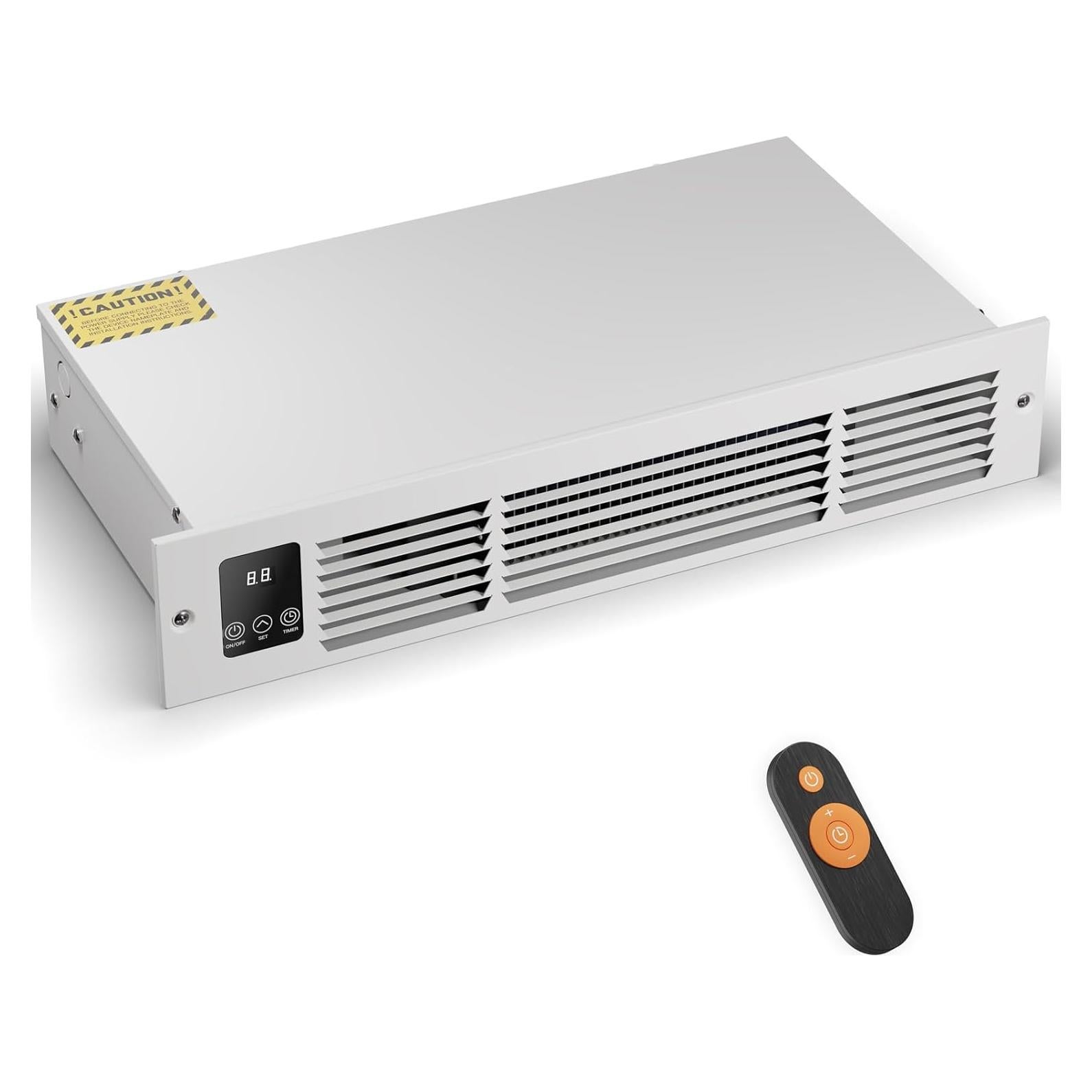 Electric Kickspace Heater with Built-In Thermostat and Timer, 1500W Plinth Heater HTA15-ULTRA for Cabinet Kickspaces, Vanities and Stairways, White