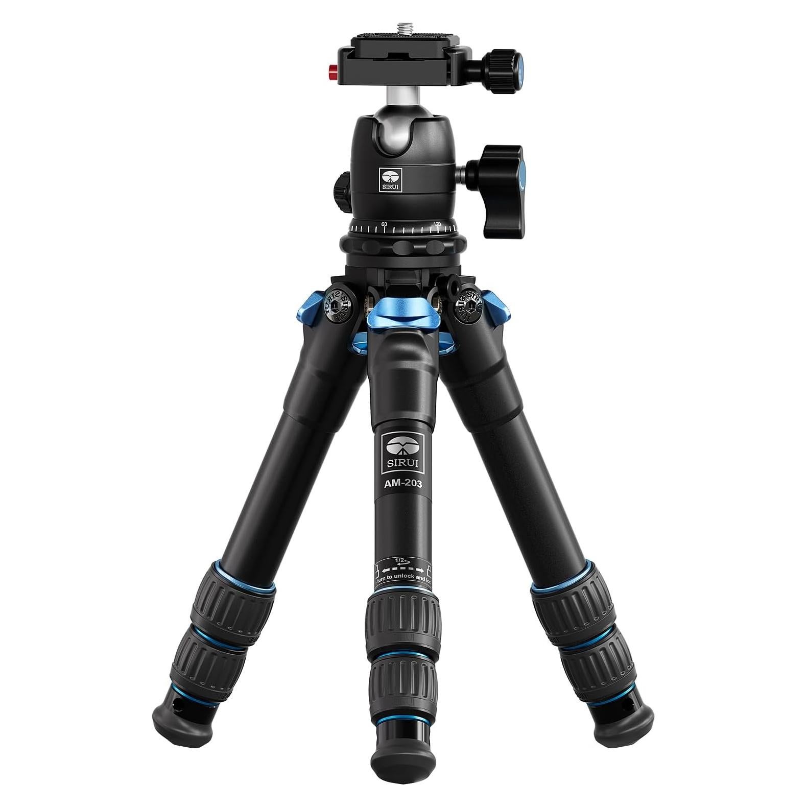 SIRUI AM203 Mini Travel Tripod with 360° B00K Ball Head, Lightweight Aluminum Tripod for Travel and Tabletop Use, Max Load 20lbs/10KG, Folded Height 11.4”, Max Height 16.7”