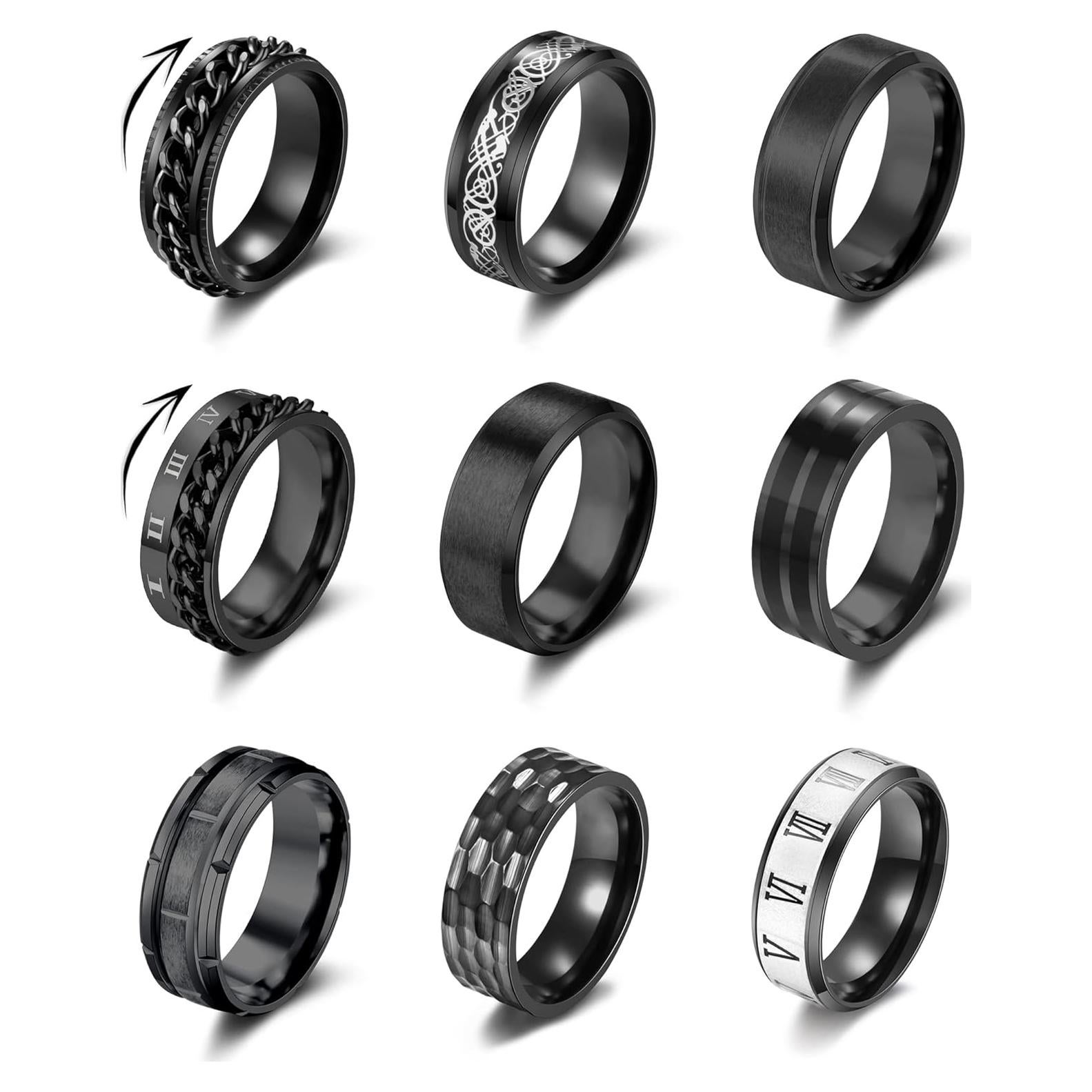 Conjunto de 9 Anillos de Acero Inoxidable YOVORO Antiestrés