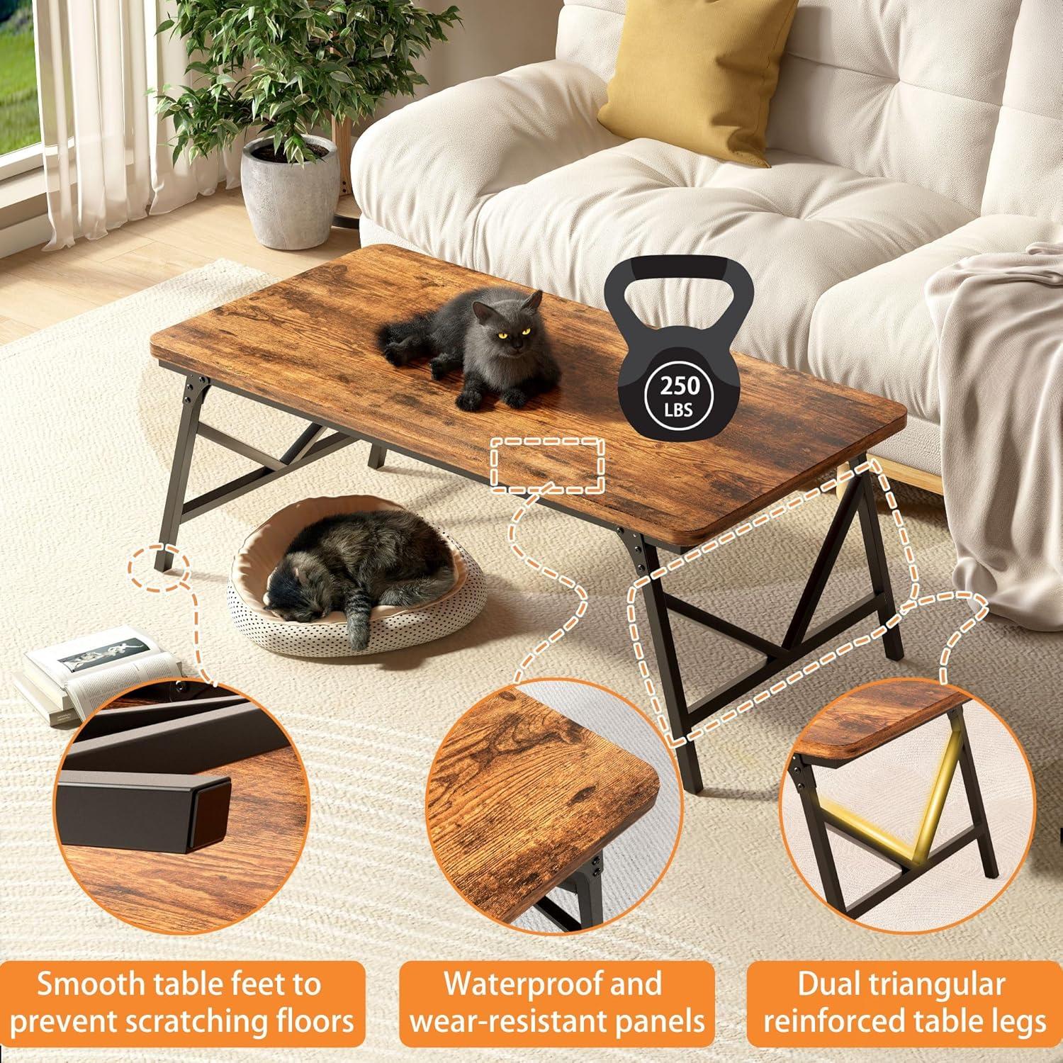 Mesa de Café Plegable QUERNA 100x50 cm Madera Rústica