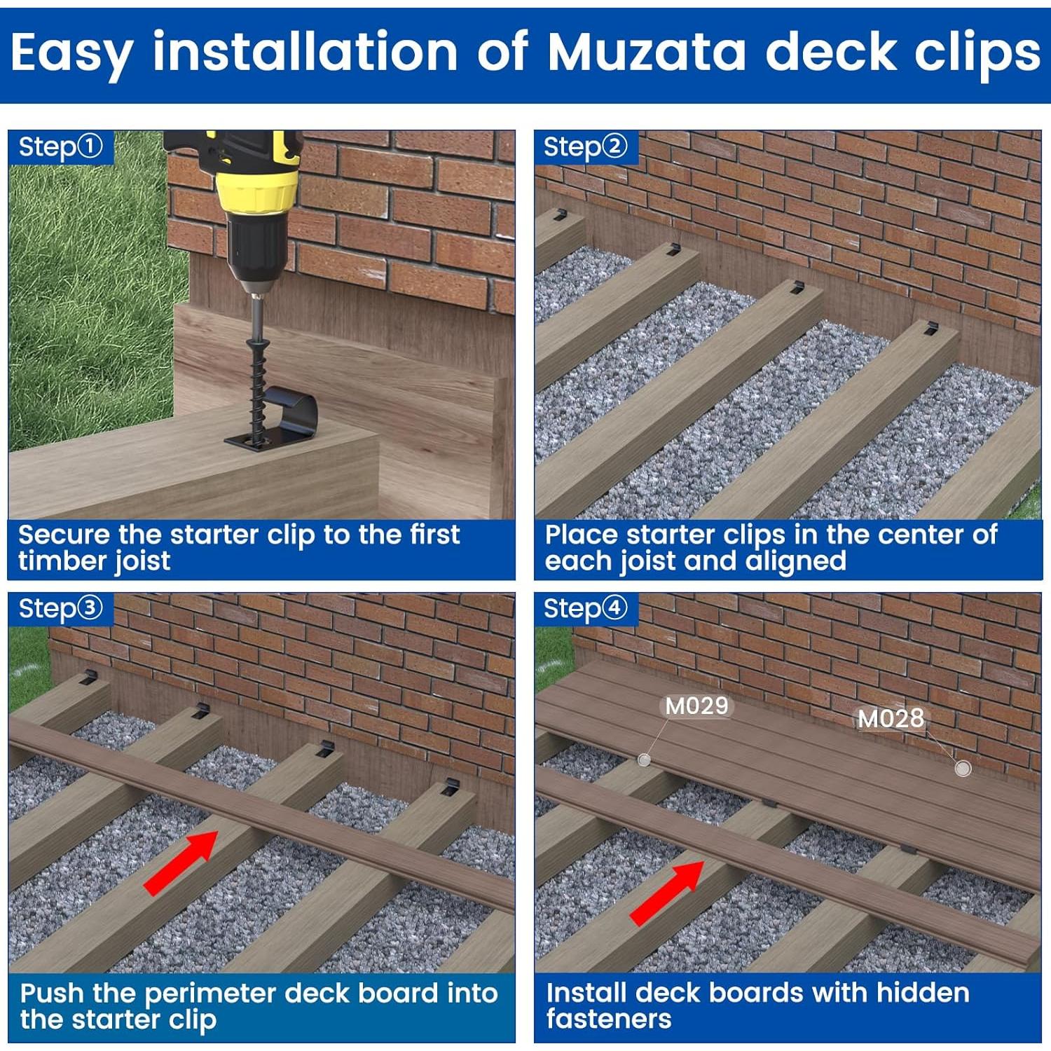 Muzata Sujetadores Ocultos para Deck 120 Piezas M029 Negro