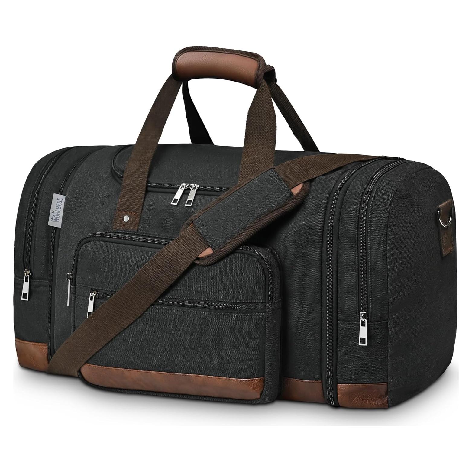 Duffle Bag for Travel,Overnight Weekend Gym Carry On Luggage Bag, 50L Travel Duffel Bag for Men Women, Expandable Spacious Travel Duffel Bag, Black