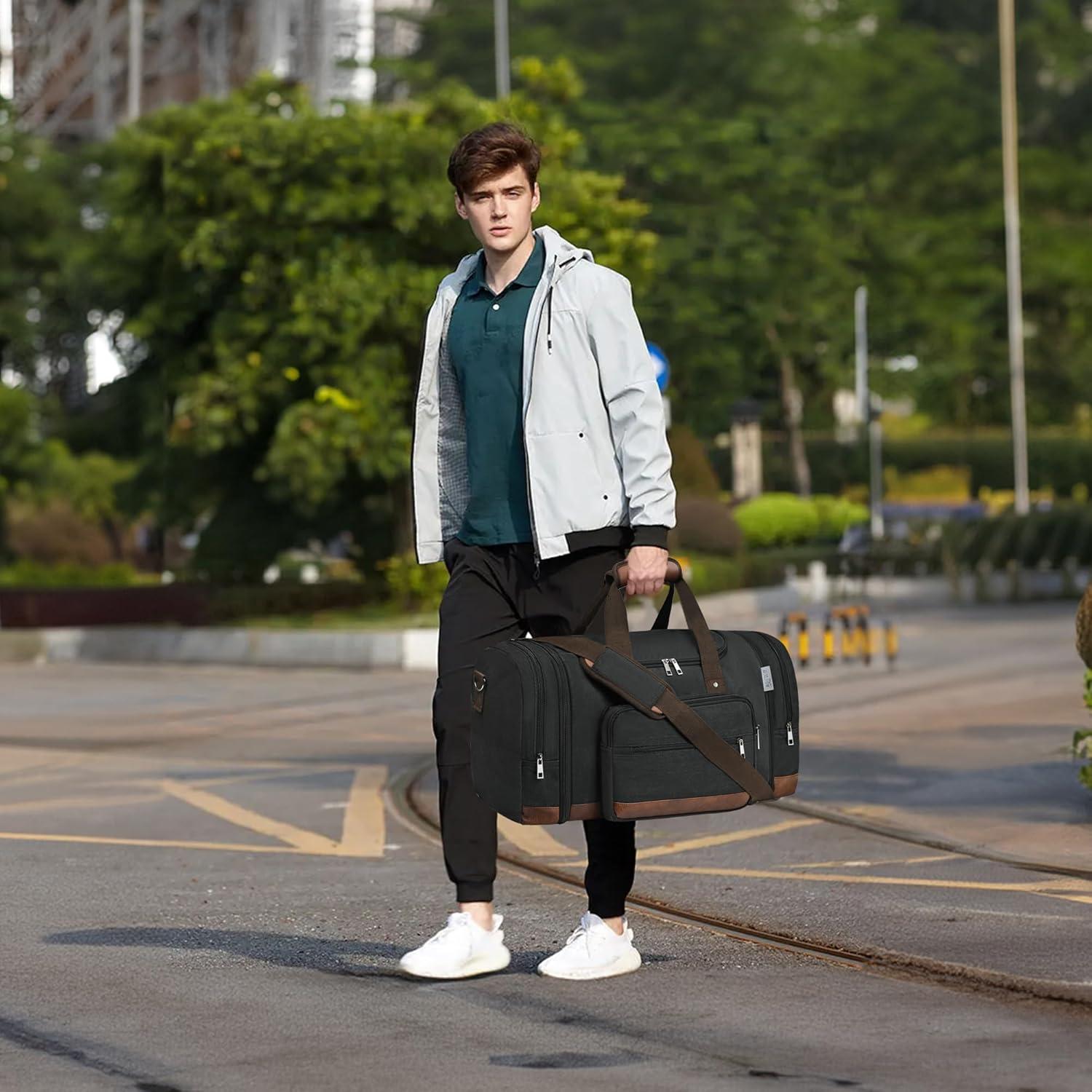 Duffle Bag for Travel,Overnight Weekend Gym Carry On Luggage Bag, 50L Travel Duffel Bag for Men Women, Expandable Spacious Travel Duffel Bag, Black