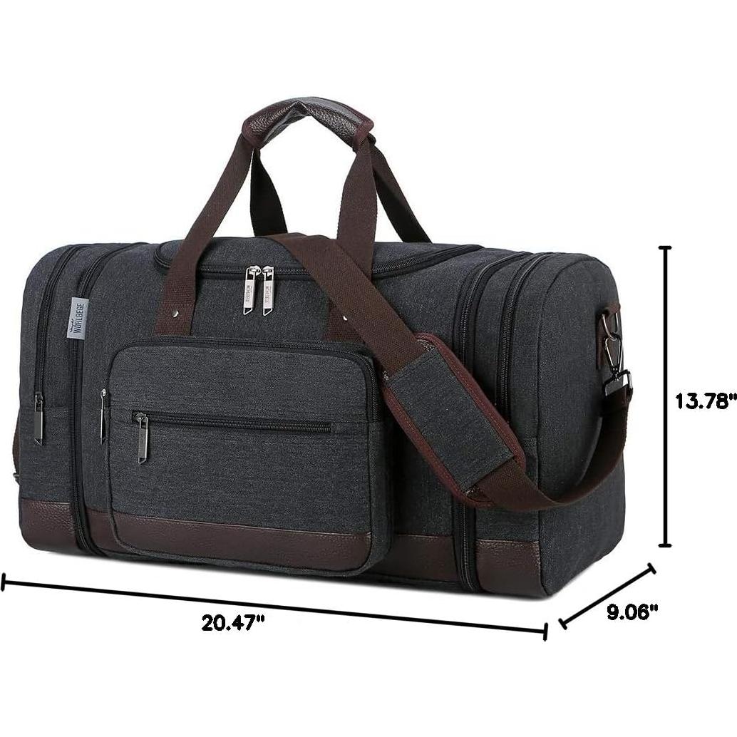 Duffle Bag for Travel,Overnight Weekend Gym Carry On Luggage Bag, 50L Travel Duffel Bag for Men Women, Expandable Spacious Travel Duffel Bag, Black