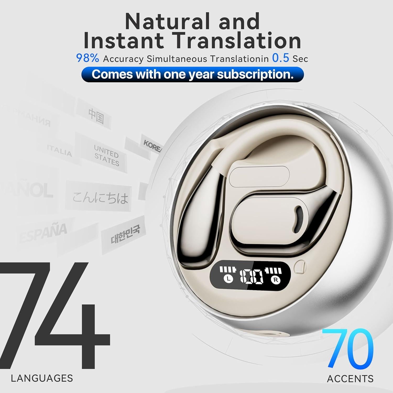 Auriculares de Traducción AI OWS 144 Idiomas Offline