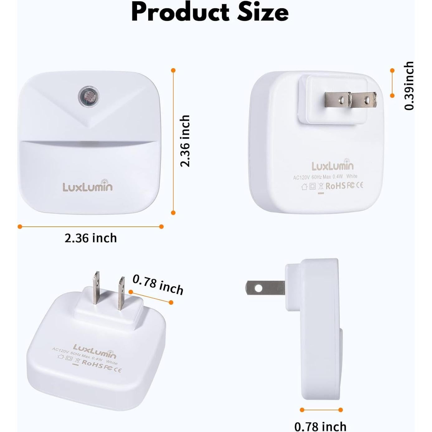 Luces Nocturnas LED LuxLumin con Sensor Crepúsculo, 4 Pzs