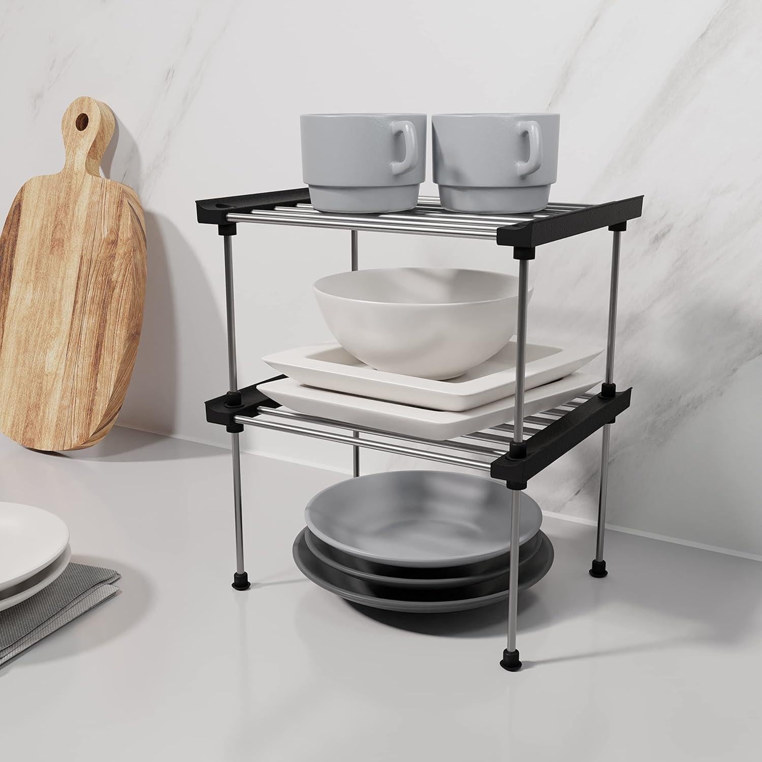 Estante Organizador Carrotez, 2 Estantes Apilables Negro 24.9x19.8x15.5 cm