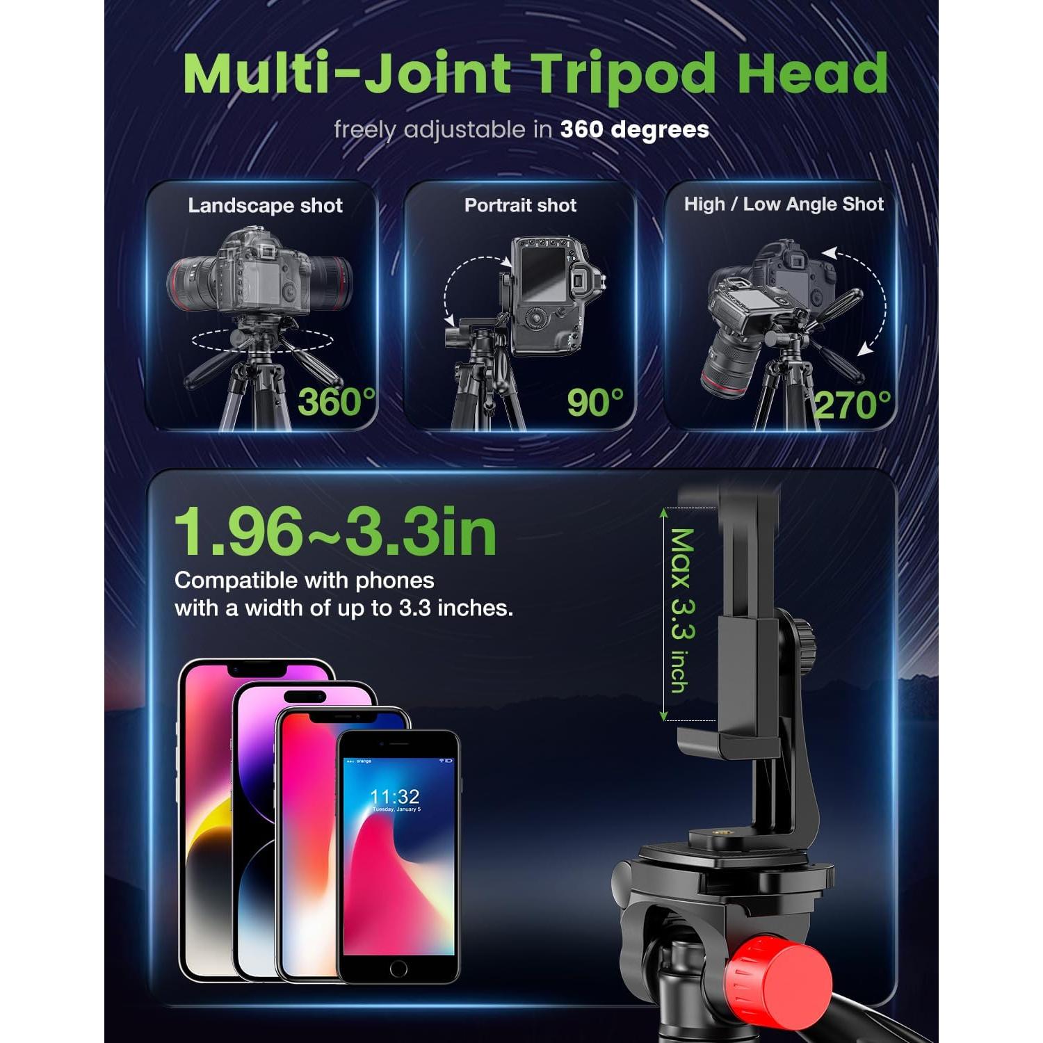 Trípode Profesional CAMBOFOTO 74" Aluminio Ajustable 1.27 kg